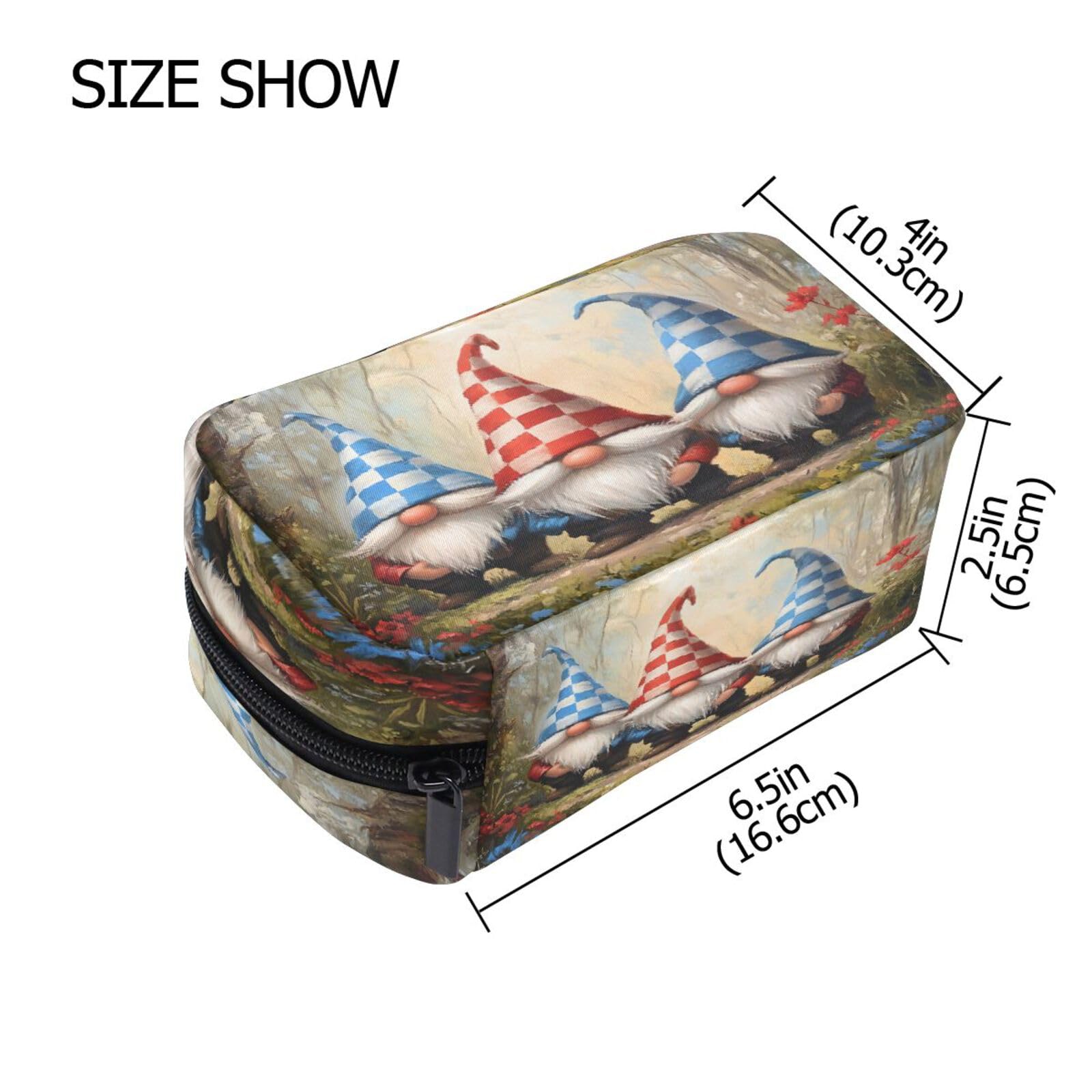 JUZIHAI spring forest gnome makeup bag with 5 compartments, portable travel cosmetic organizer pouch for women.