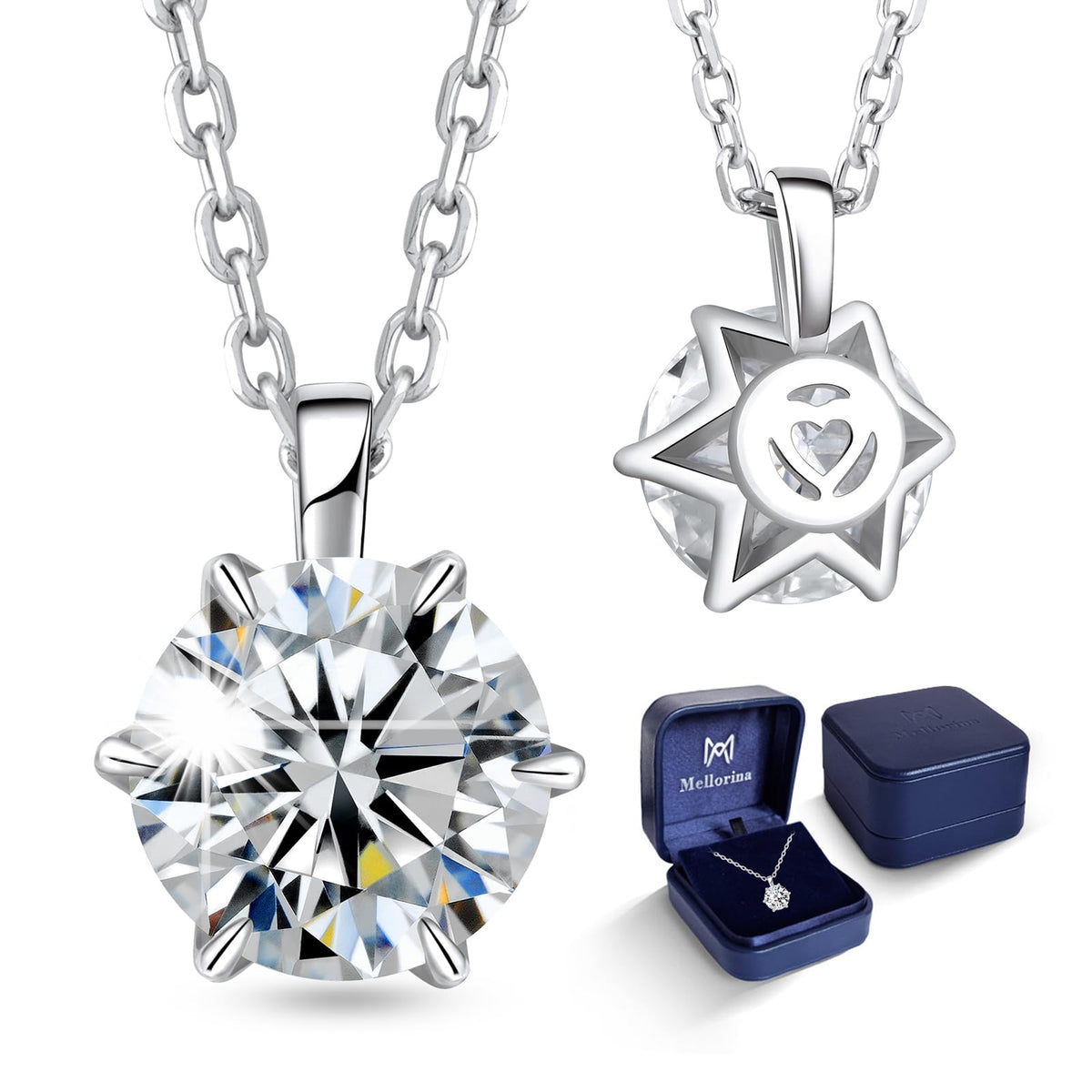 Mellorina Moissanite Solitaire Necklace, 1-3CT, Sterling 925 Silver – product photo (Pendant Necklaces)