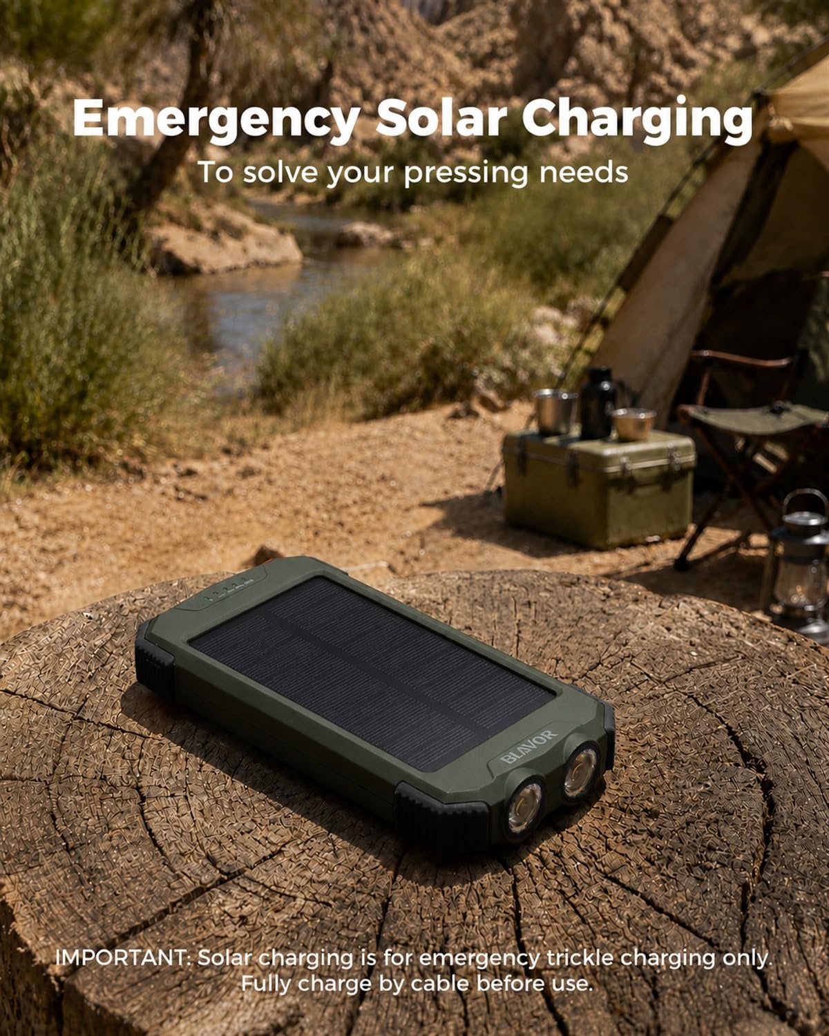 BLAVOR Solar Power Bank 10,000mAh Portable Wireless Charger for Cell Phones – full view