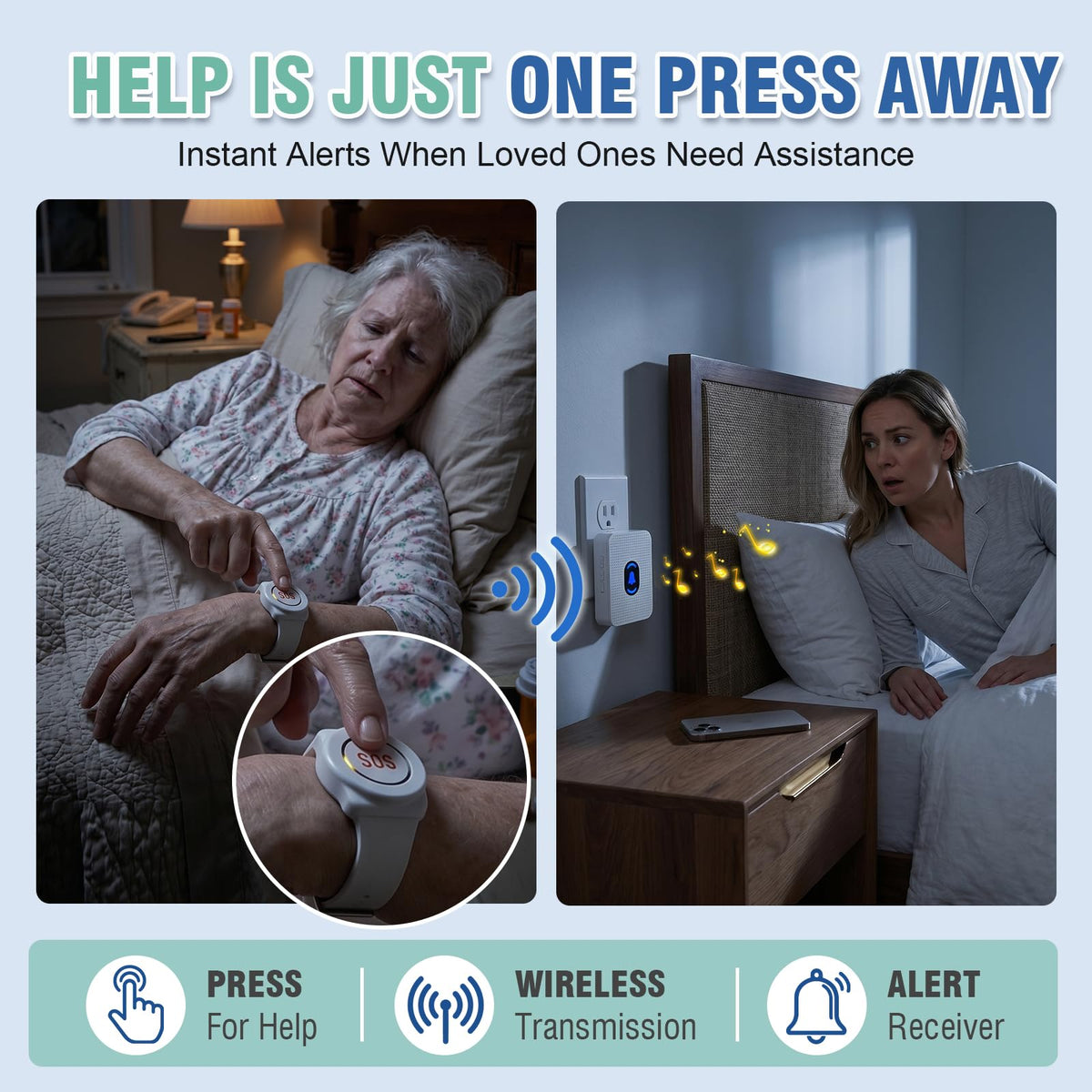 Daytech Wireless Wrist Pager Caregiver Call Button in Home - Daytech Official Imagery - 3