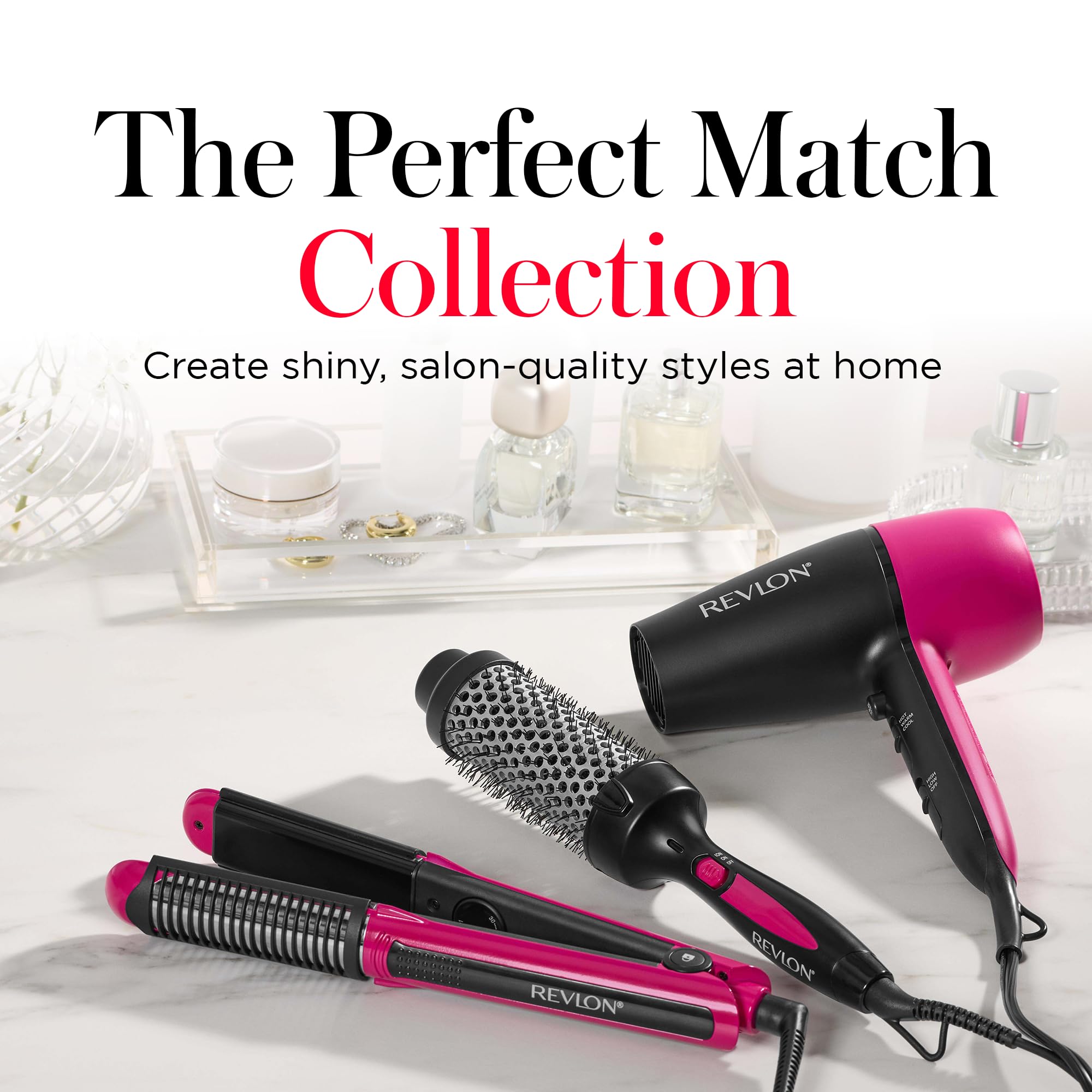 Revlon Perfect Match Hot Styler Heated Brush 1¾-inch hair dryer and styling tool in use, showcasing its heated brush design.