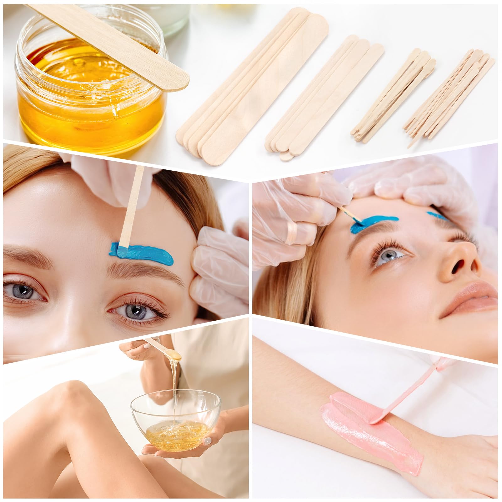 EWVVSS 500 pcs waxing sticks in 4 sizes, wooden applicators for beauty waxing, displayed in a neat pile.