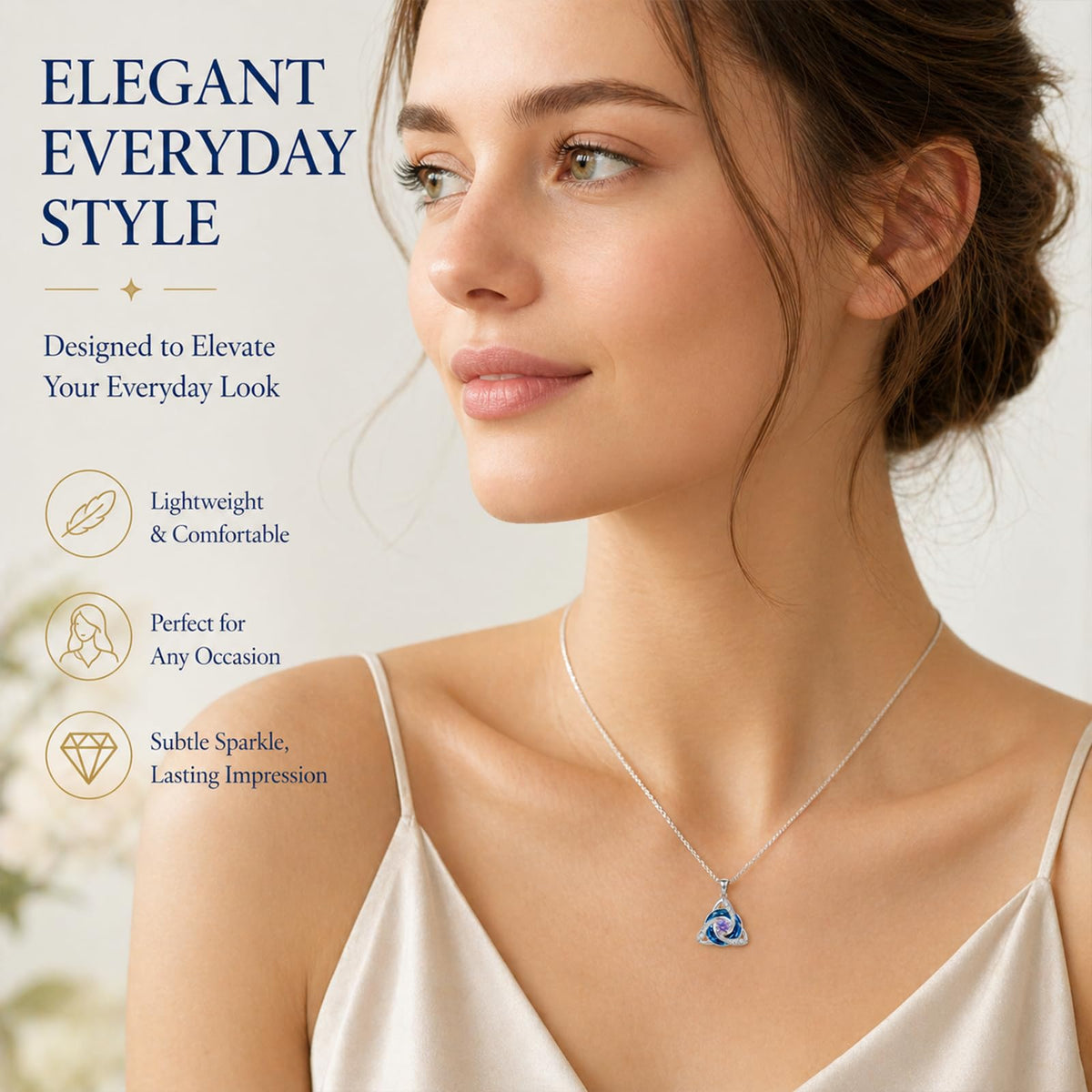 HOTIE Celtic Birthstone Necklace for Women, S925 Sterling Silver Trinity Knot – back view and specifications