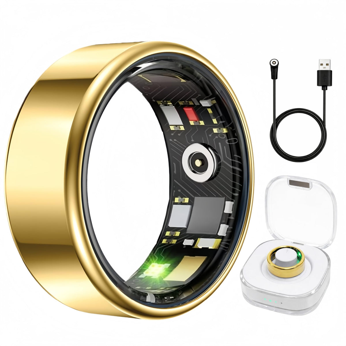 Aoyool Smart Ring Health & Fitness Tracker for Men & Women (Gold, 8) – Gold, Titanium