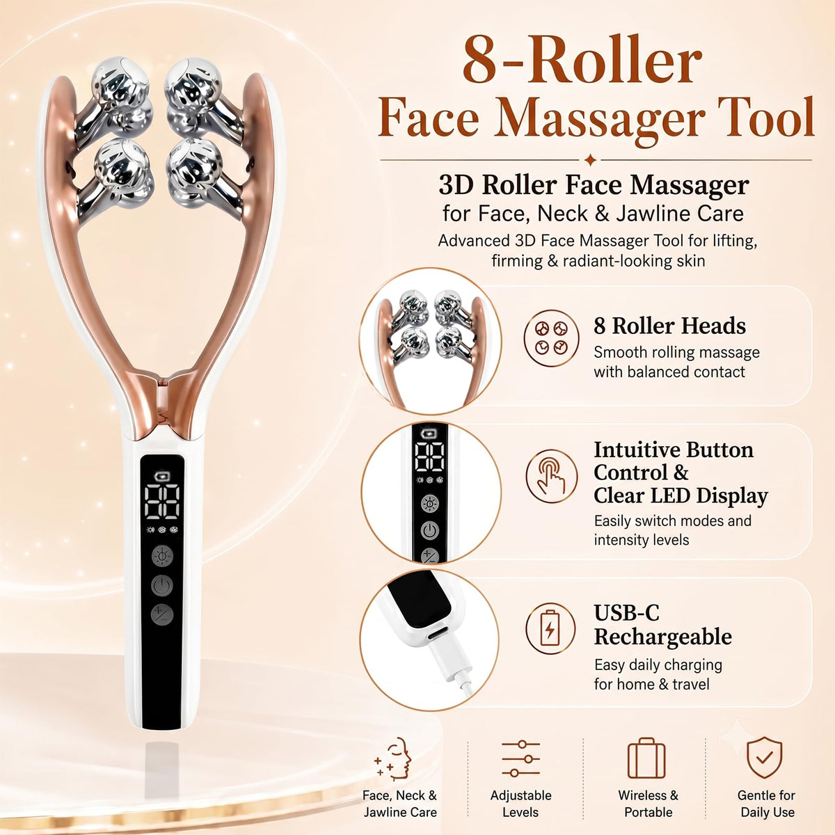 Wireless Face Massager Tool 8 Roller 3D Face Roller for - SZMDLX Official Imagery - 8