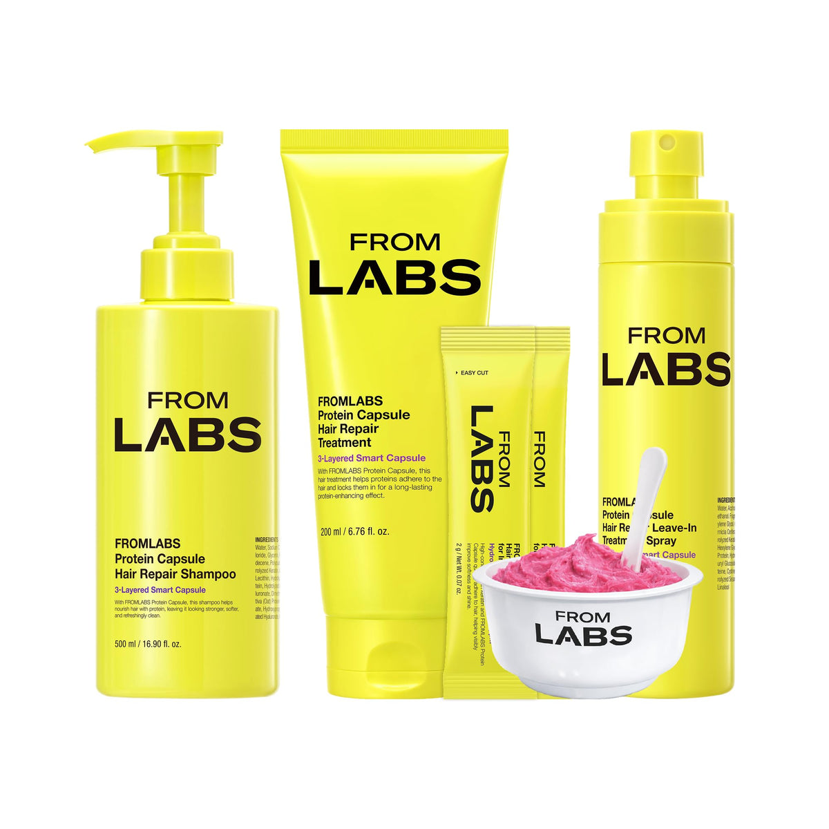 FROMLABS Korean Glass Hair Care Routine Set – Color Safe Shampoo, Deep Conditioning Protein Hair Mask, Keratin Bond Repa