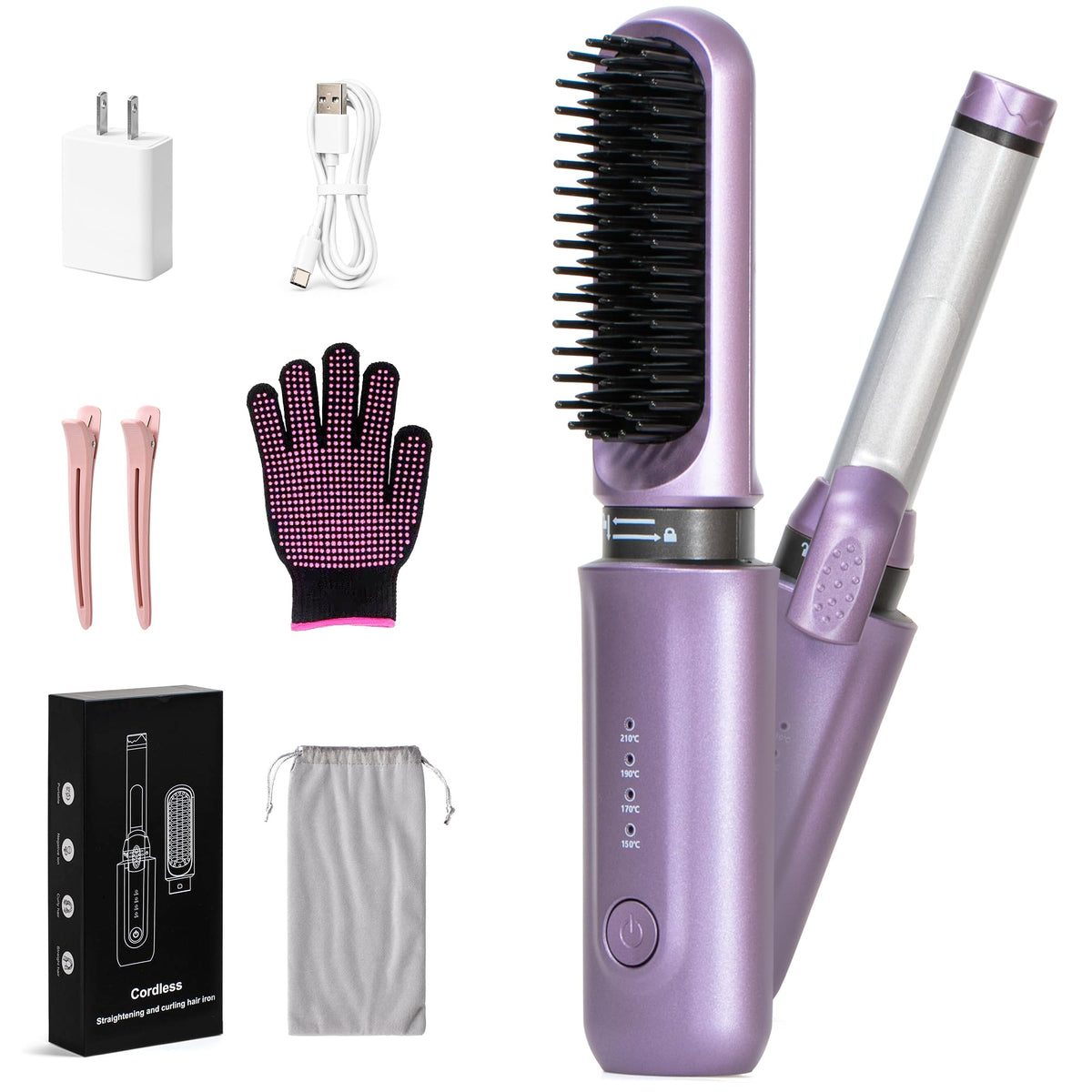 Cordless Hair Straightener Curler 2 in 1, Smofrees Rechargeable Travel Size Hair Tools, Interchangeable Cordless Hair St