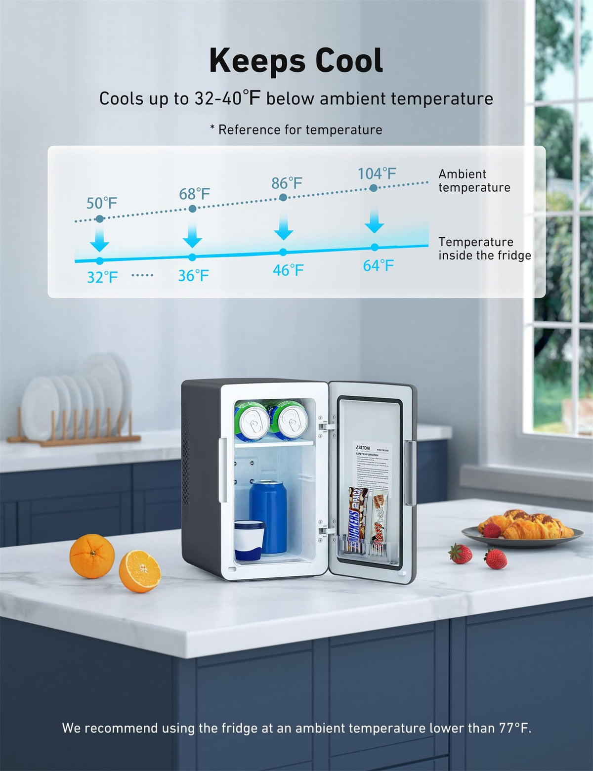 AstroAI 2.0 Gen 6L/8 Cans Mini Fridge, Cooler & Warmer, 110V AC/12V DC – close-up detail in Grey