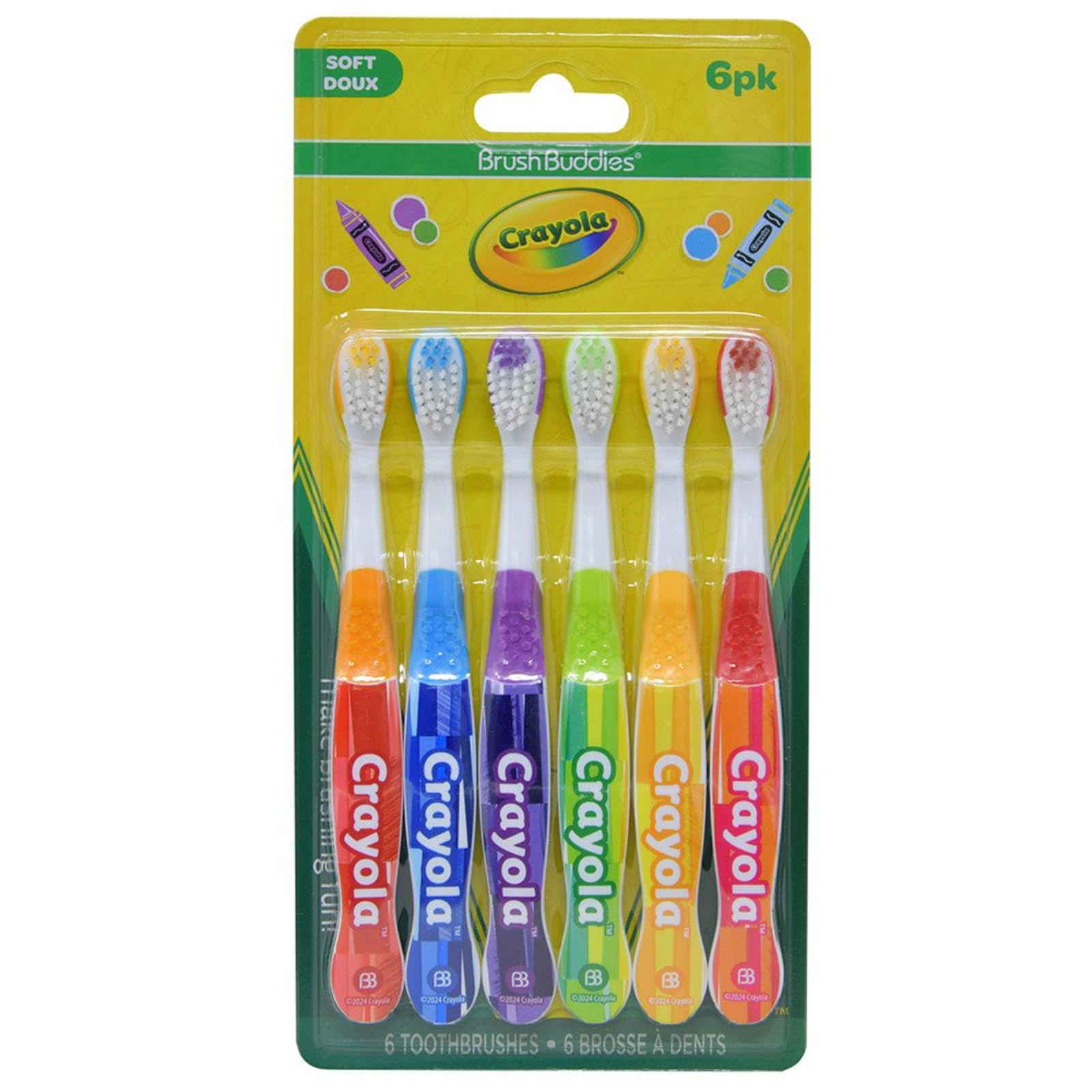 Brush Buddies Crayola Kids Toothbrush Set 6 Pack Soft Bristle - Product Imagery