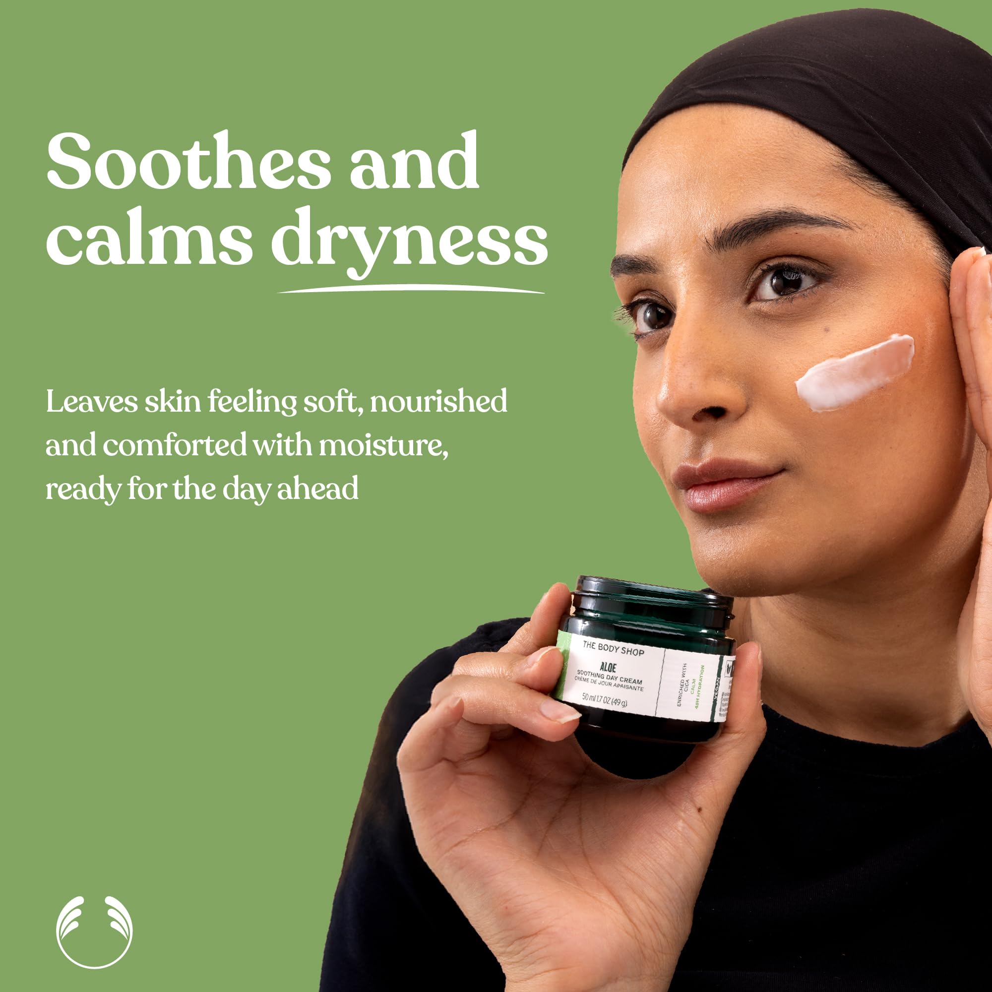 The Body Shop Aloe Vera Day Cream for sensitive skin in 50ml jar, featuring a soothing aloe vera formula for hydration and gentle care.
