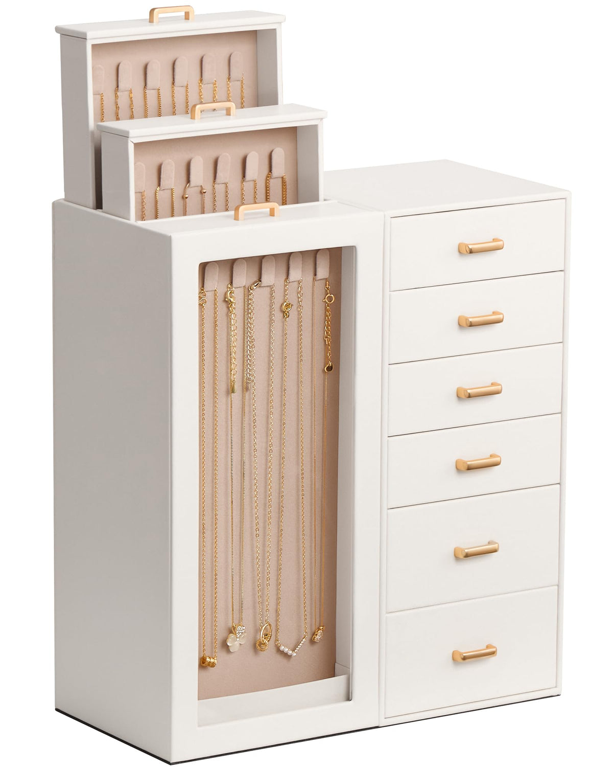 Lolalet Large Jewelry Box Organizer for Women, PU Leather Jewelry Case with Necklace Holder & Multiple Drawers, Tabletop