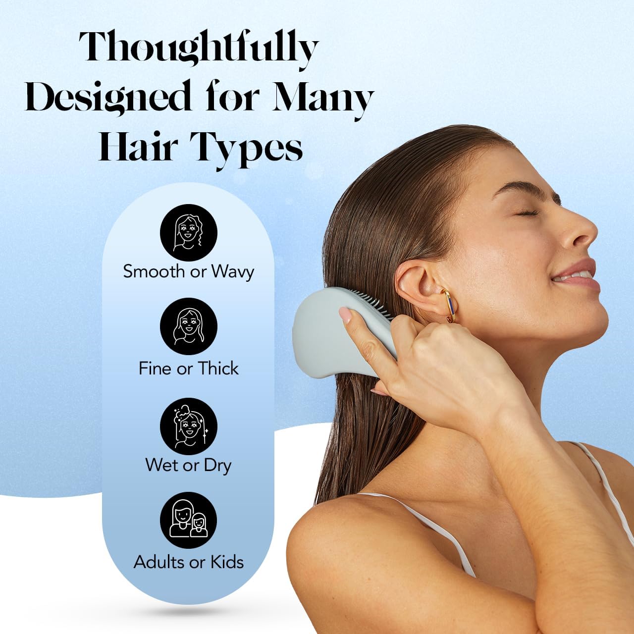 Kitsch Haze Blue detangle hair brush with gentle bristles for smooth, tangle-free hair.