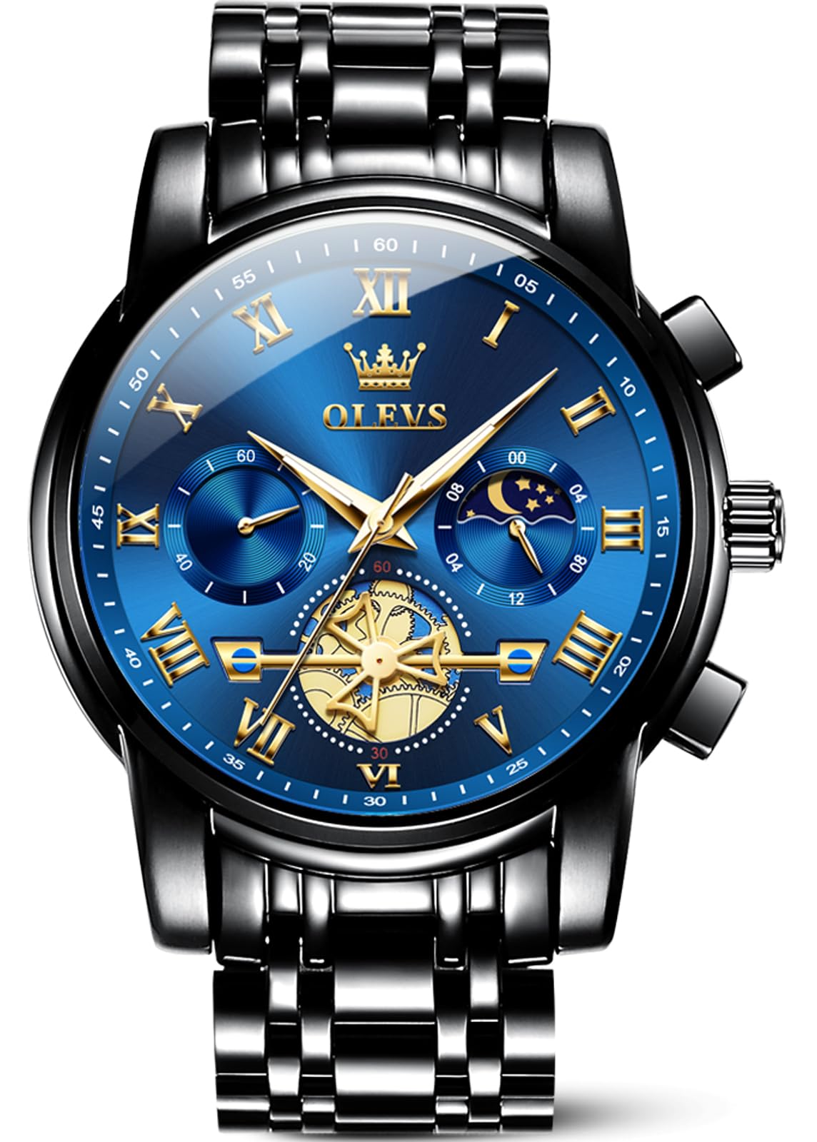 OLEVS Luxury Waterproof Big Face Stainless Steel Multifunction Mens Watches – product photo (Wrist Watches)