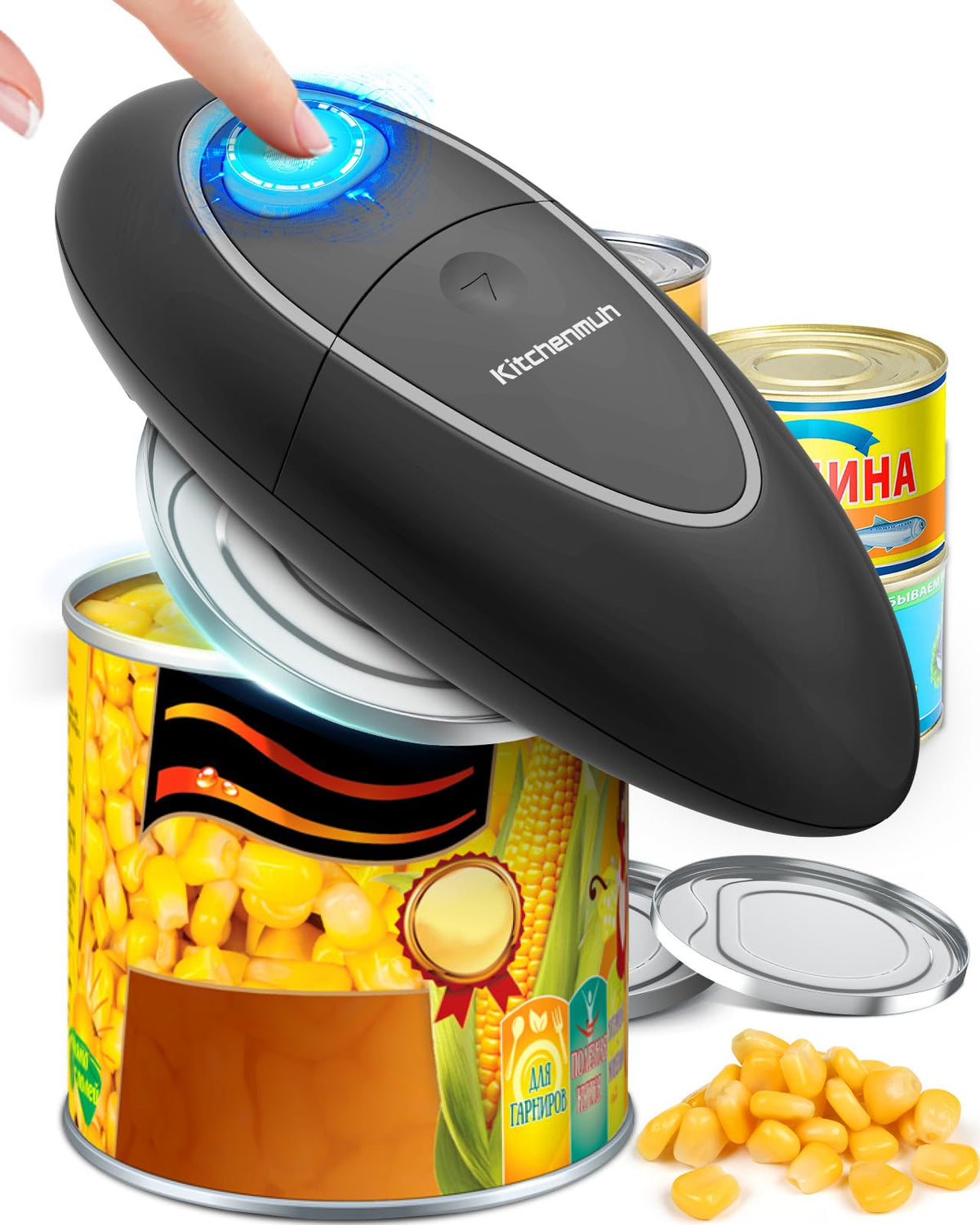 KITCHENMUH One Touch Electric Can Opener Fits All Can Sizes for Seniors with Arthritis, Battery Operated Can Opener with