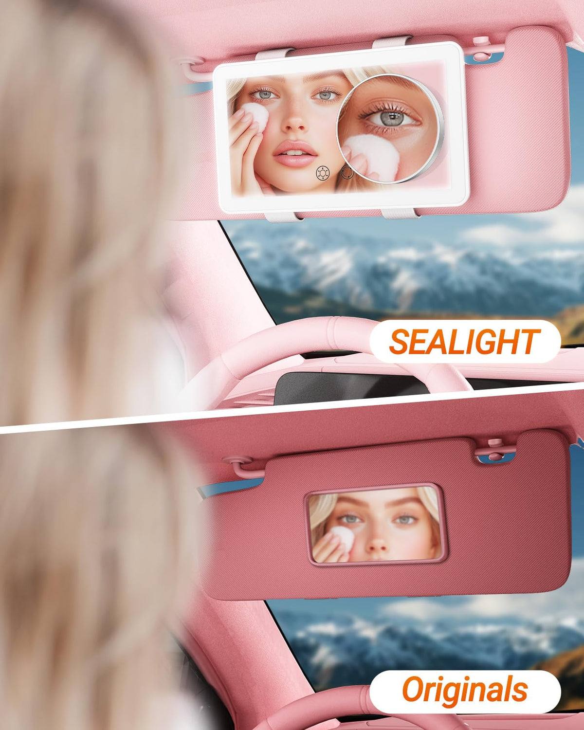 SEALIGHT Car Sun Visor Vanity Mirror, 1X/3X Magnification Makeup Mirror with Lights, Rechargeable 3 Light Modes & 60 LED