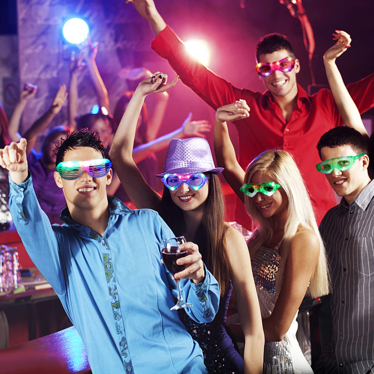 FathiSooc 21 Pcs LED Glasses 7 shapes 6 LED Glow In The Dark Party Supplies Favor for Kids Adults shutter heart round st