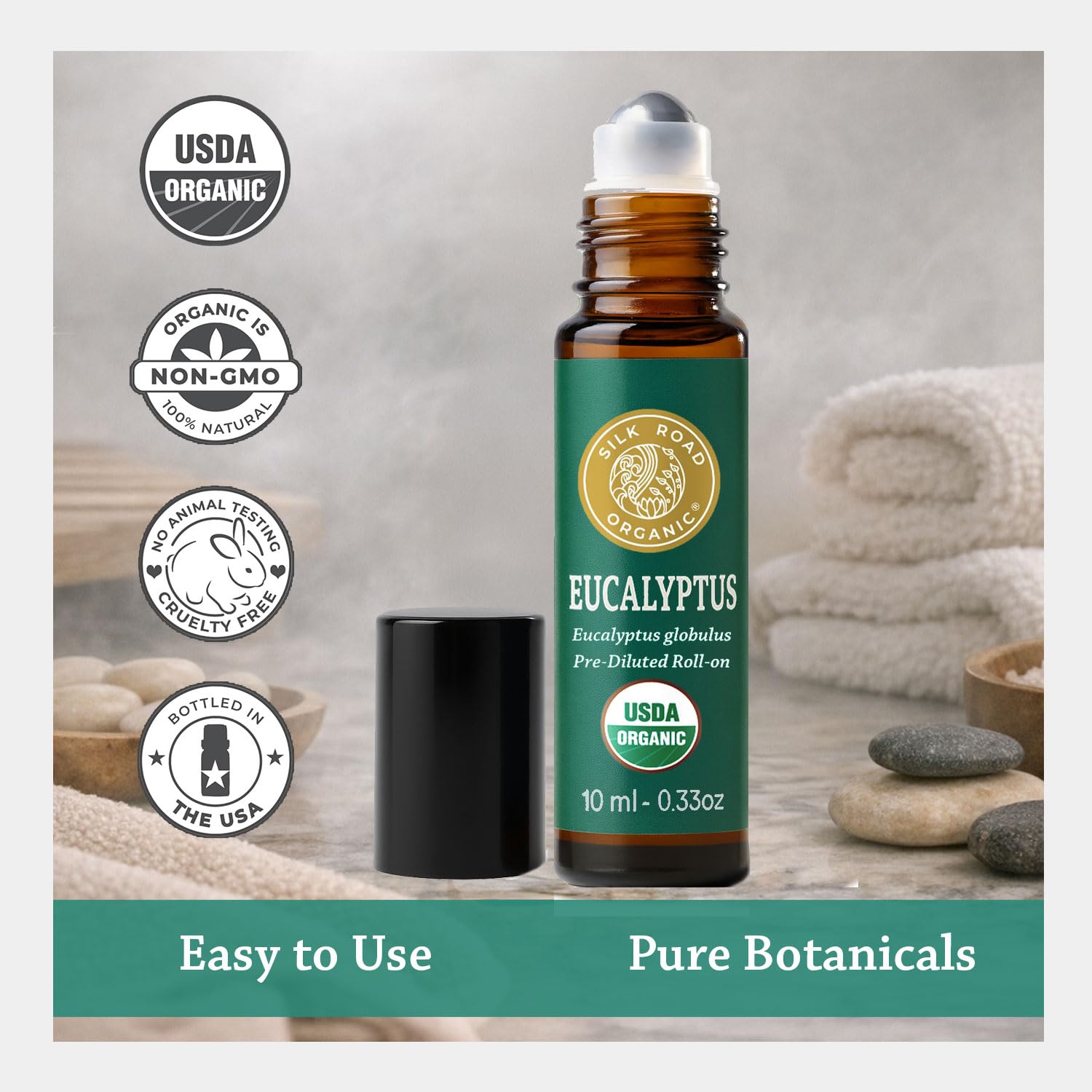 Silk Road Organic Eucalyptus Essential Oil Breath Roll-On, USDA Certified