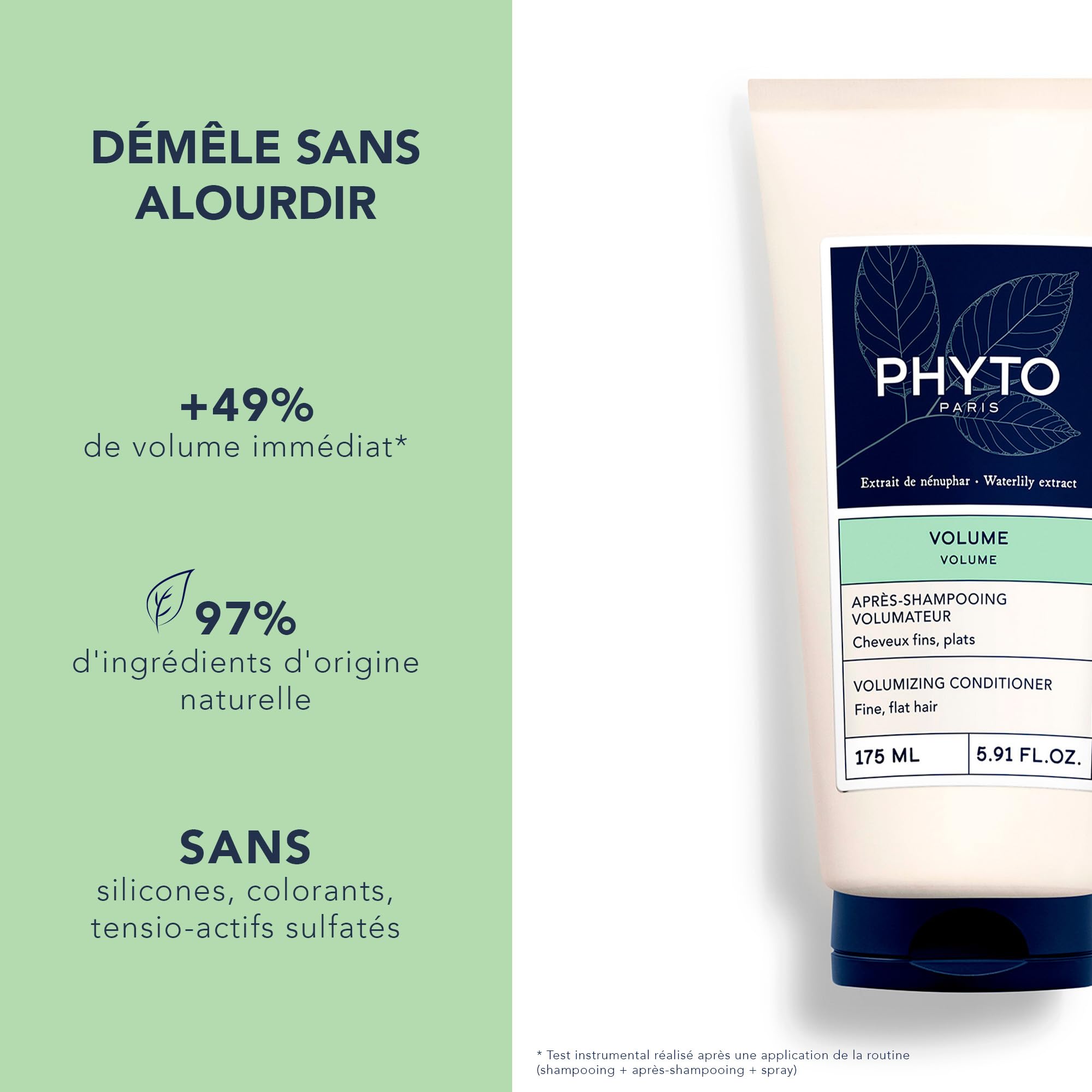 PHYTO Volume Conditioner for fine and thin hair, 5.91 fl oz, showing the conditioner bottle with label and cap.