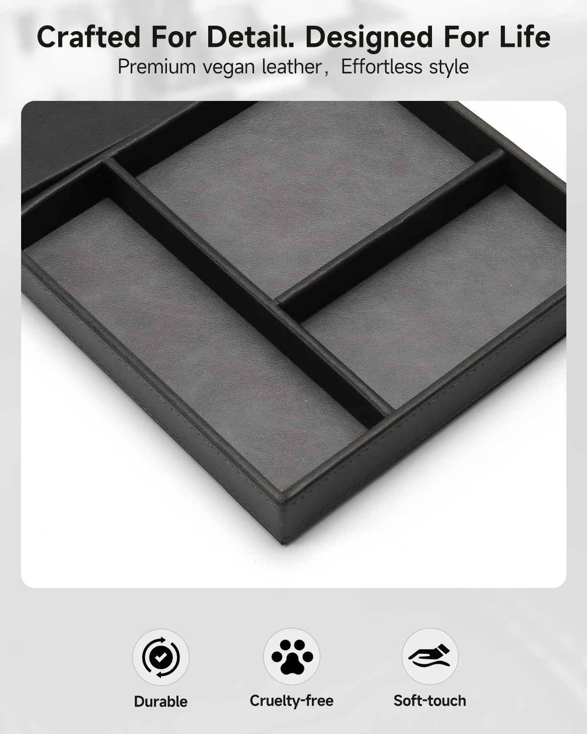 wireless future charger Valet Tray, Built in Wireless Charging Pad, Nightstand Organizer – back view and specifications