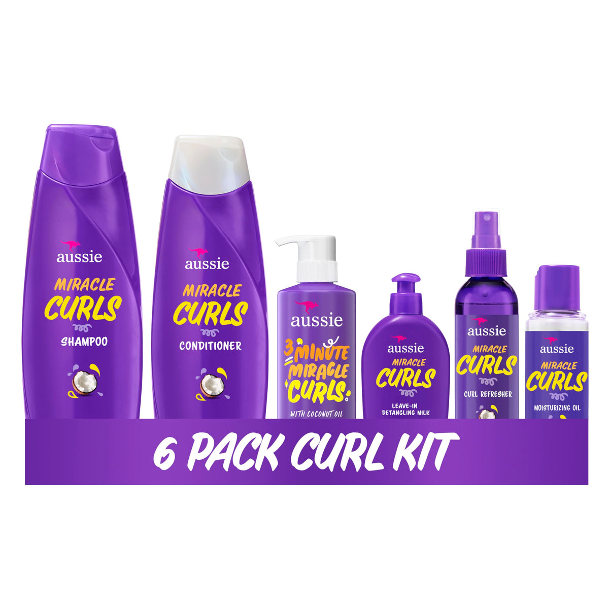 Aussie Miracle Curls: Shampoo, Conditioner, Deep Conditioner, Refresher Gel, Detangling Milk, Oil Treatment 6-Piece Set 