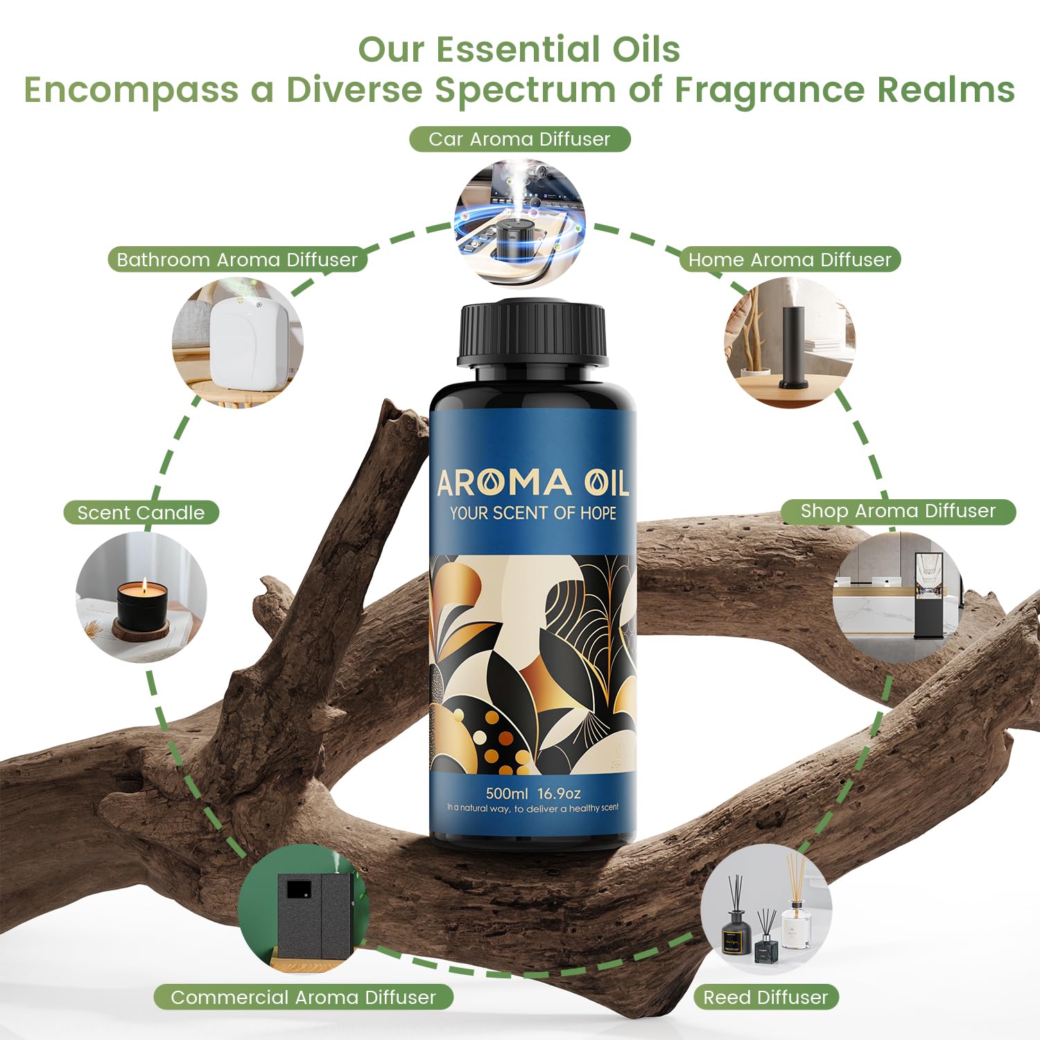 LEAMERR Crown Scent Diffuser Oil 500ml essential oil bottle with elegant packaging, designed for hotel aroma and ambiance.
