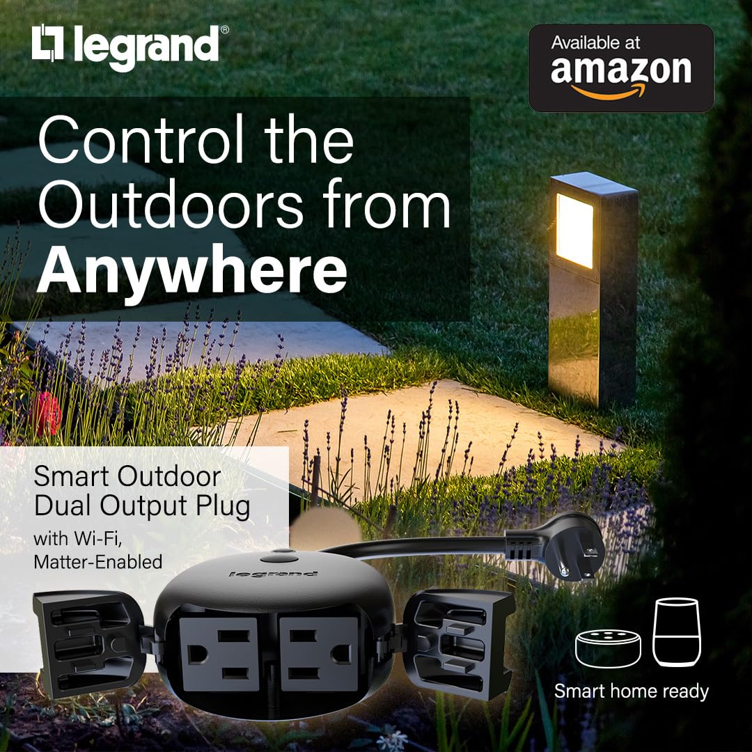Legrand Radiant Wi-Fi Matter 15 Amp Smart Dual Outdoor Plug, Black, 1 Pack – White, Copper