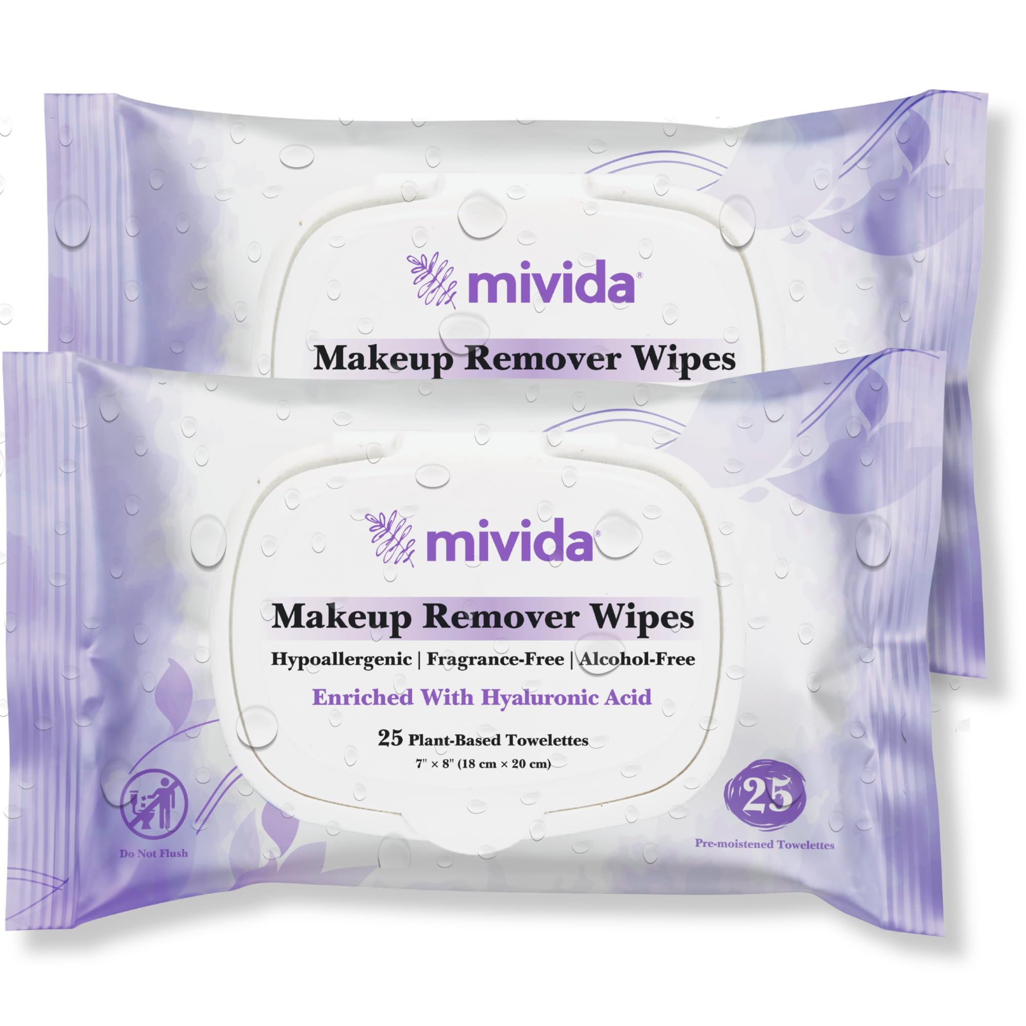 mivida Hypoallergenic Makeup Remover Wipes With Hyaluronic Acid, - Product Imagery