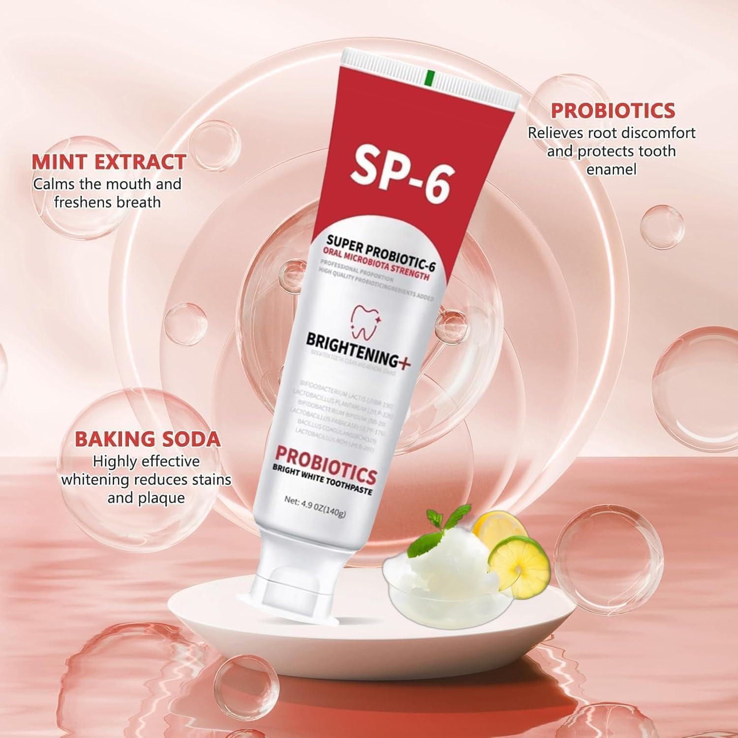 Sp-6 Probiotic Whitening Toothpaste, Sp-6 Ultra Whitening Toothpaste, with a Fluoride Free, Fresh Breath and Mint Flavored Enhancement Formula, Beneficial for Oral Health! 2pc (2)