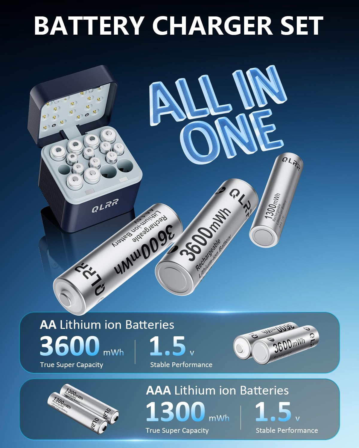 Rechargeable 8AA 8AAA 1 5V Lithium Batteries 3600 1300mWh 16 - QLRR Official Imagery - 3