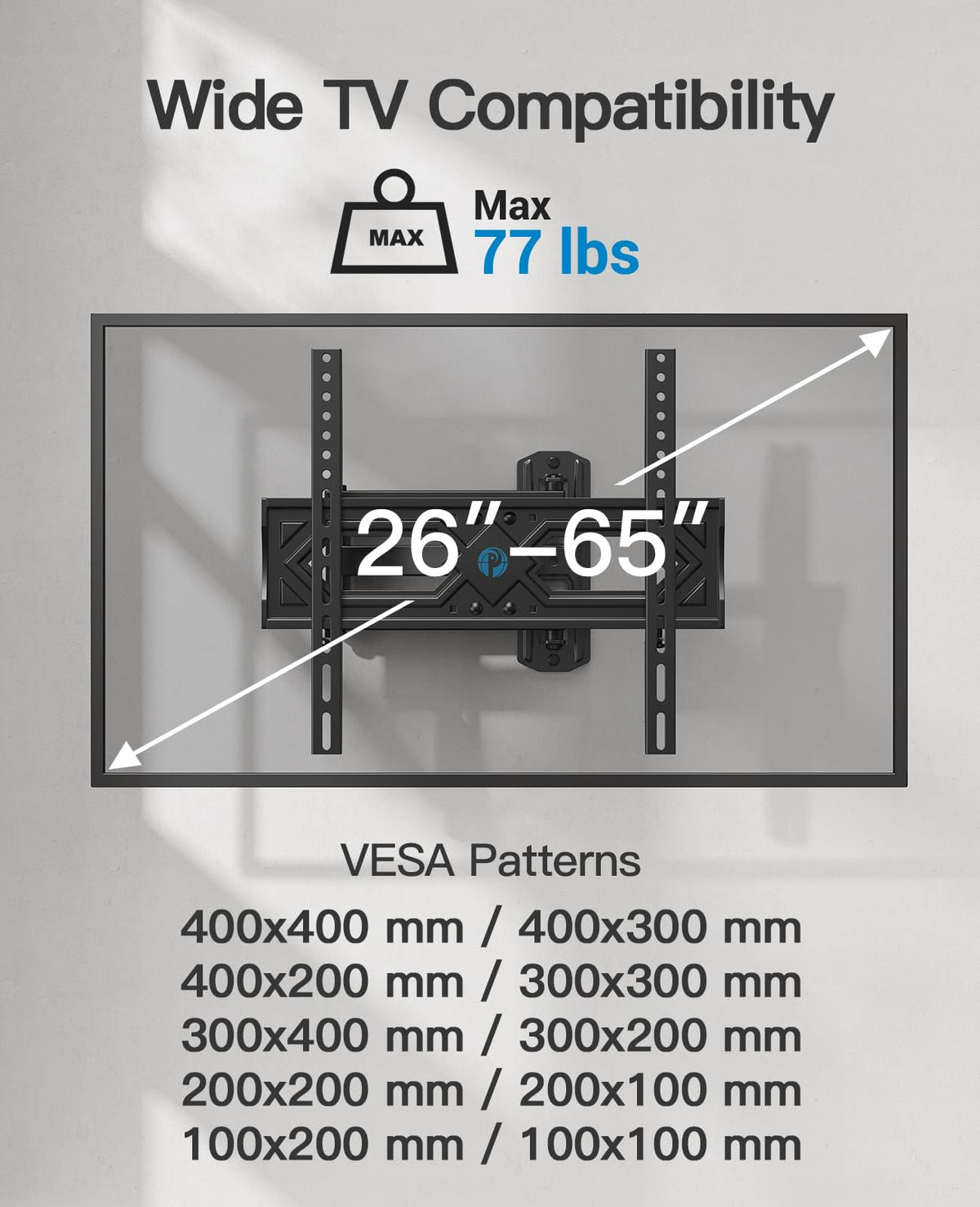 Pipishell Full Motion TV Wall Mount for 26–65 inch TVs up to 77 lbs