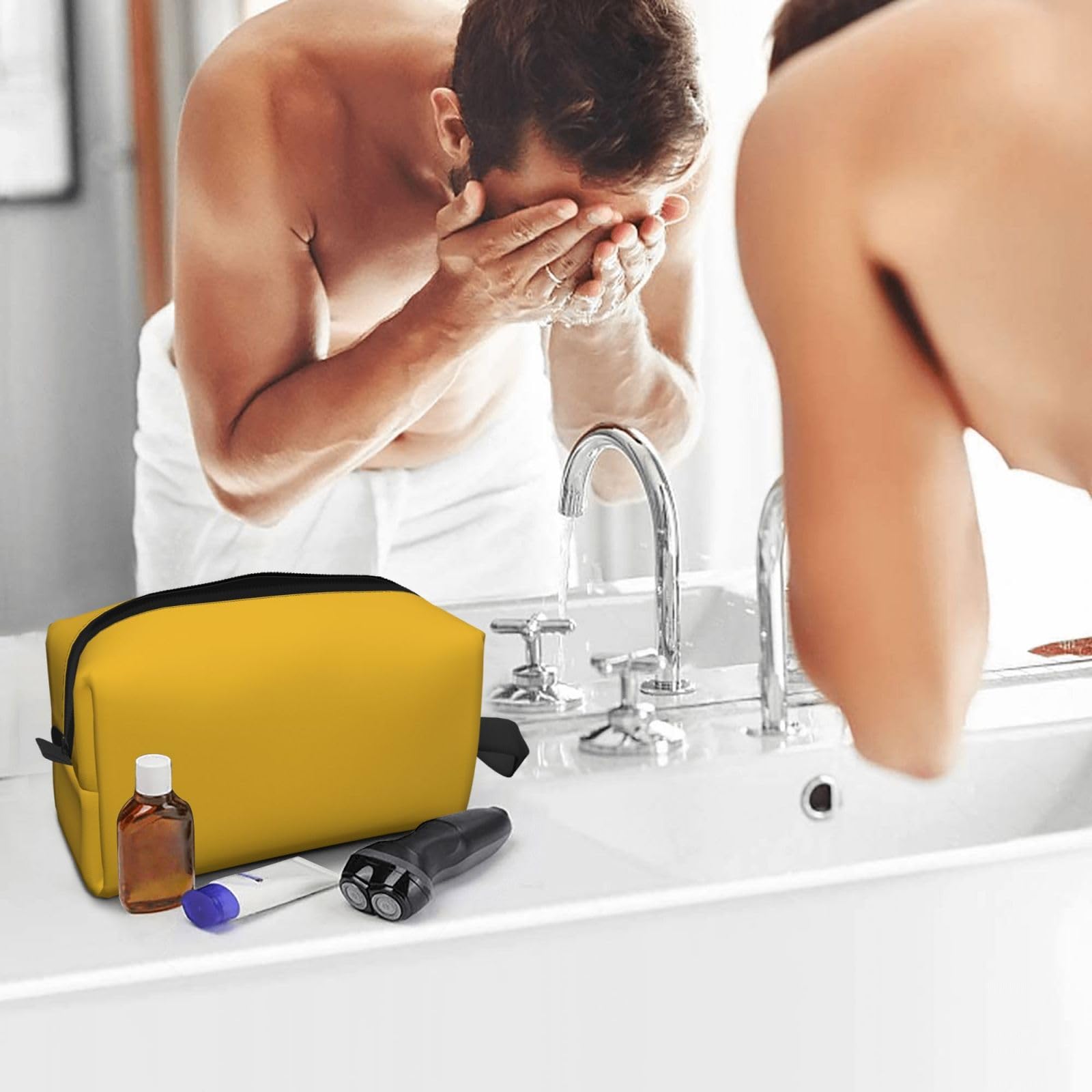 SXZVVBN large gold travel toiletry bag made of durable Oxford cloth, perfect for cosmetics and makeup storage.