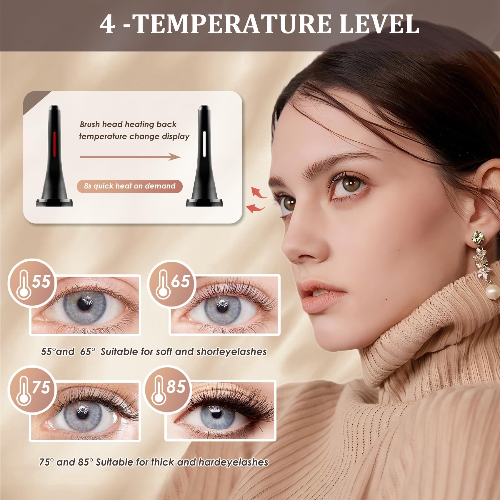 Electric Heated Eyelash Curler - USB Rechargeable with Fast 10s Heat-Up, 24-Hour Long-Lasting Hold, 4 Adjustable Heating Modes & LED Display - Essential Makeup Tool for Perfect Lashes (Black-02)