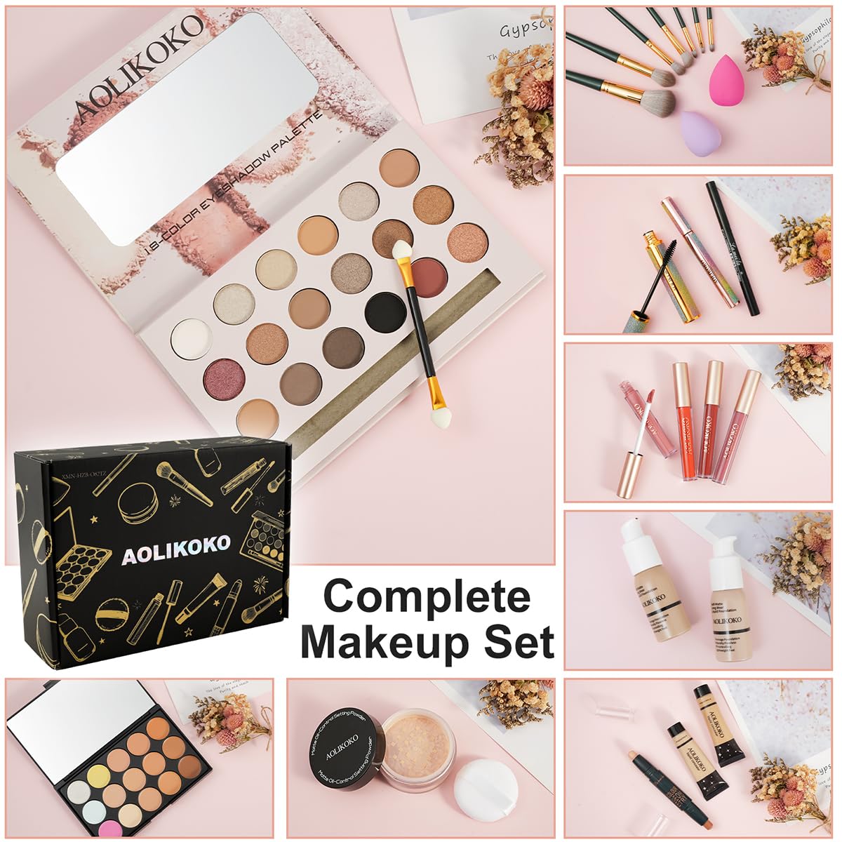 AOLIKOKO All in One Makeup Kit for Women Full Kit,Makeup Set for Women,Including Eye, Face, Lip Makeup and Brushes, Long