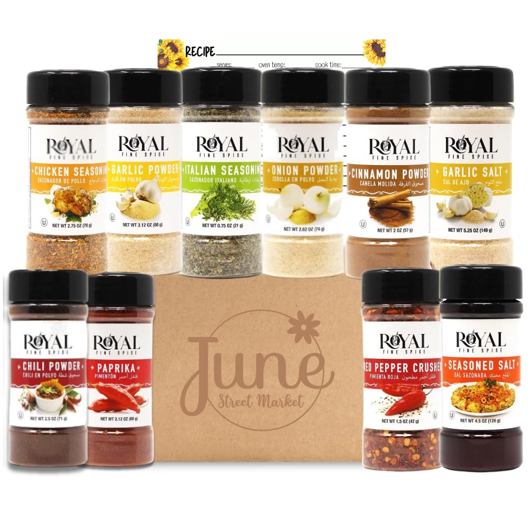 June Street Market 10 Piece Essentials Kitchen Starter Gift Set: Spices with Trilingual Labels (English, Spanish, Arabic