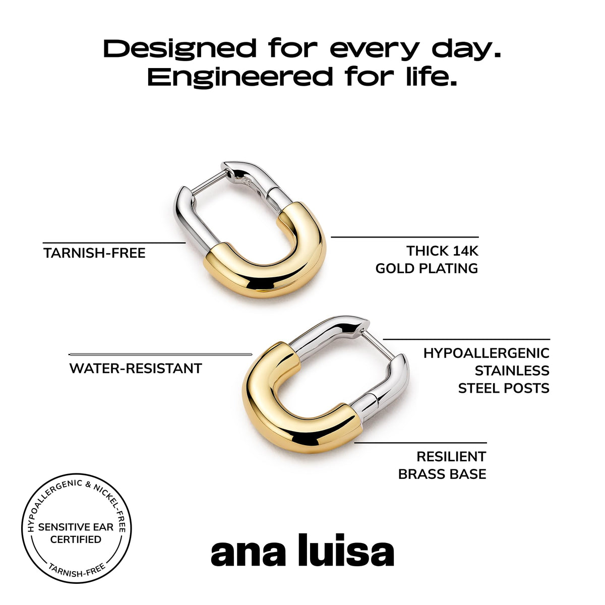 Ana Luisa Rectangle Link Hoop Earrings - 14K Gold & Silver Rhodium Plating – packaging and label