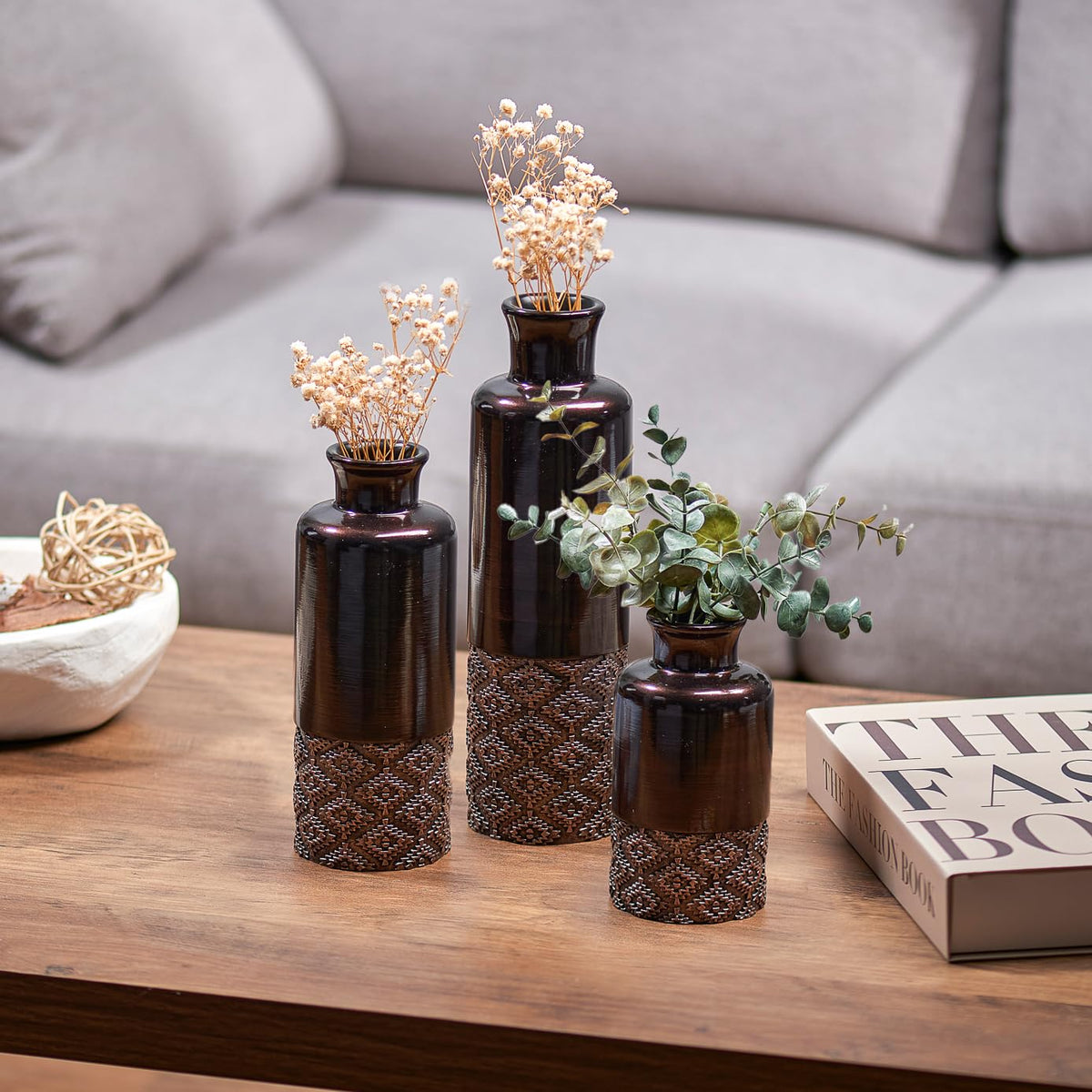 Creative Scents Dublin Brown Vases - Set of 3 Vases - Table Centerpieces for Dining Room, Kitchen Décor, Home Decor for 