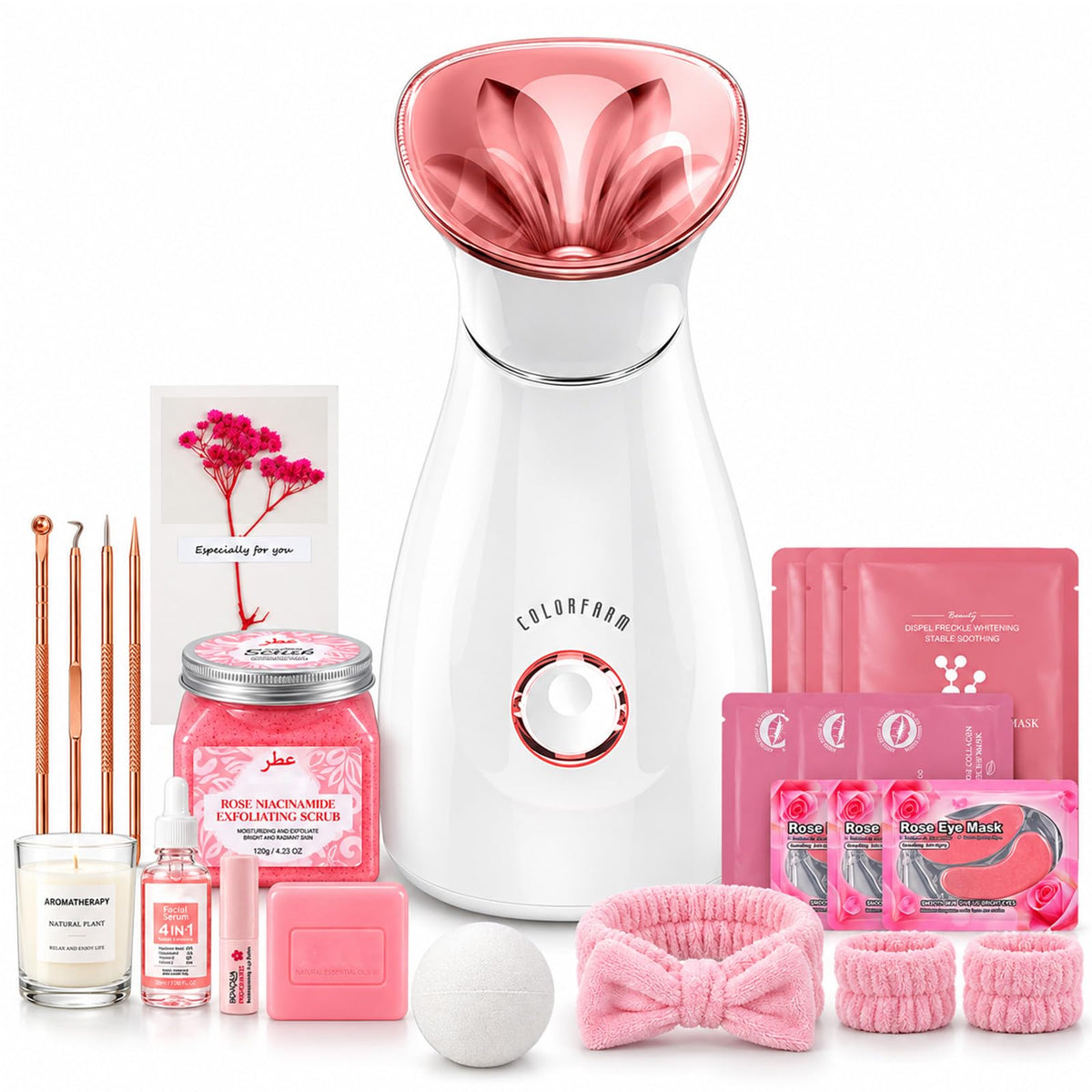 Facial Steamer Spa Gift Set with 12 Skin Care Essentials - colorfarm Official Imagery - 2