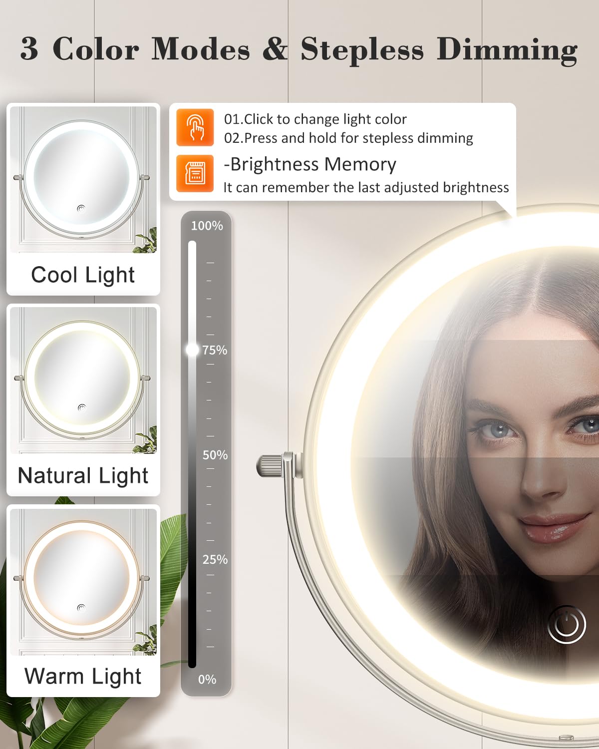 vpu 20X 9" Wall Mounted Magnifying Makeup Mirror with Light Height Adjustable – close-up detail