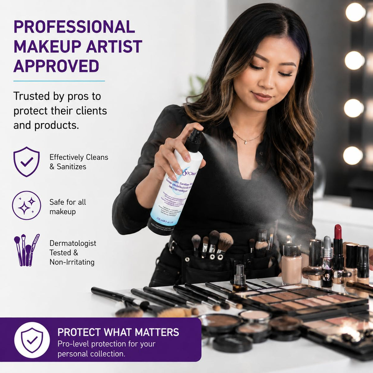 Beautysoclean Cosmetic Sanitizer Mist - (8.0 oz.) Makeup Sanitizing Spray for Powder-based Makeup Palettes & Pressed Cre