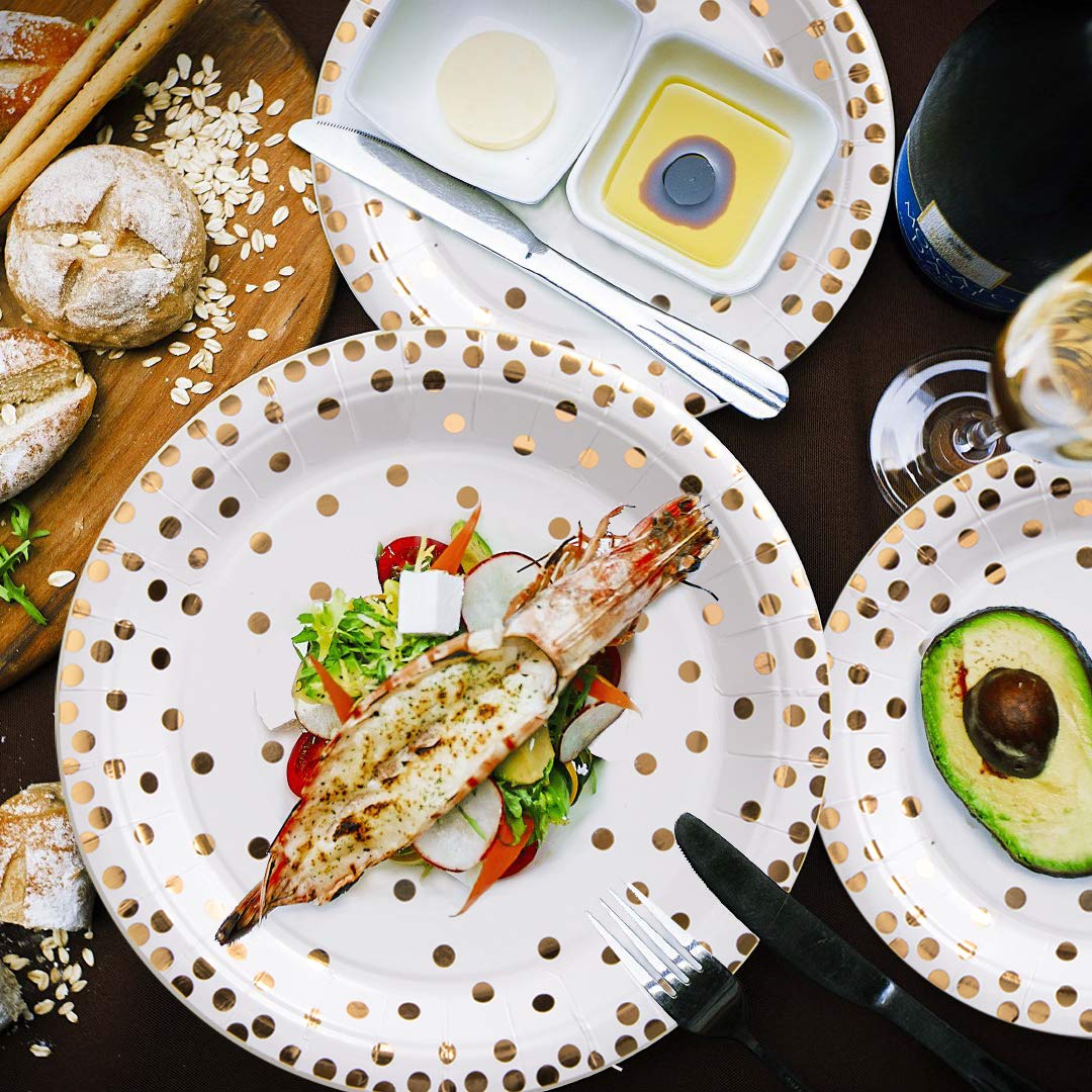 hapray Rose Gold Plates, 201 Pcs Disposable Dinnerware Set for 50 Guests – product photo (Plates)
