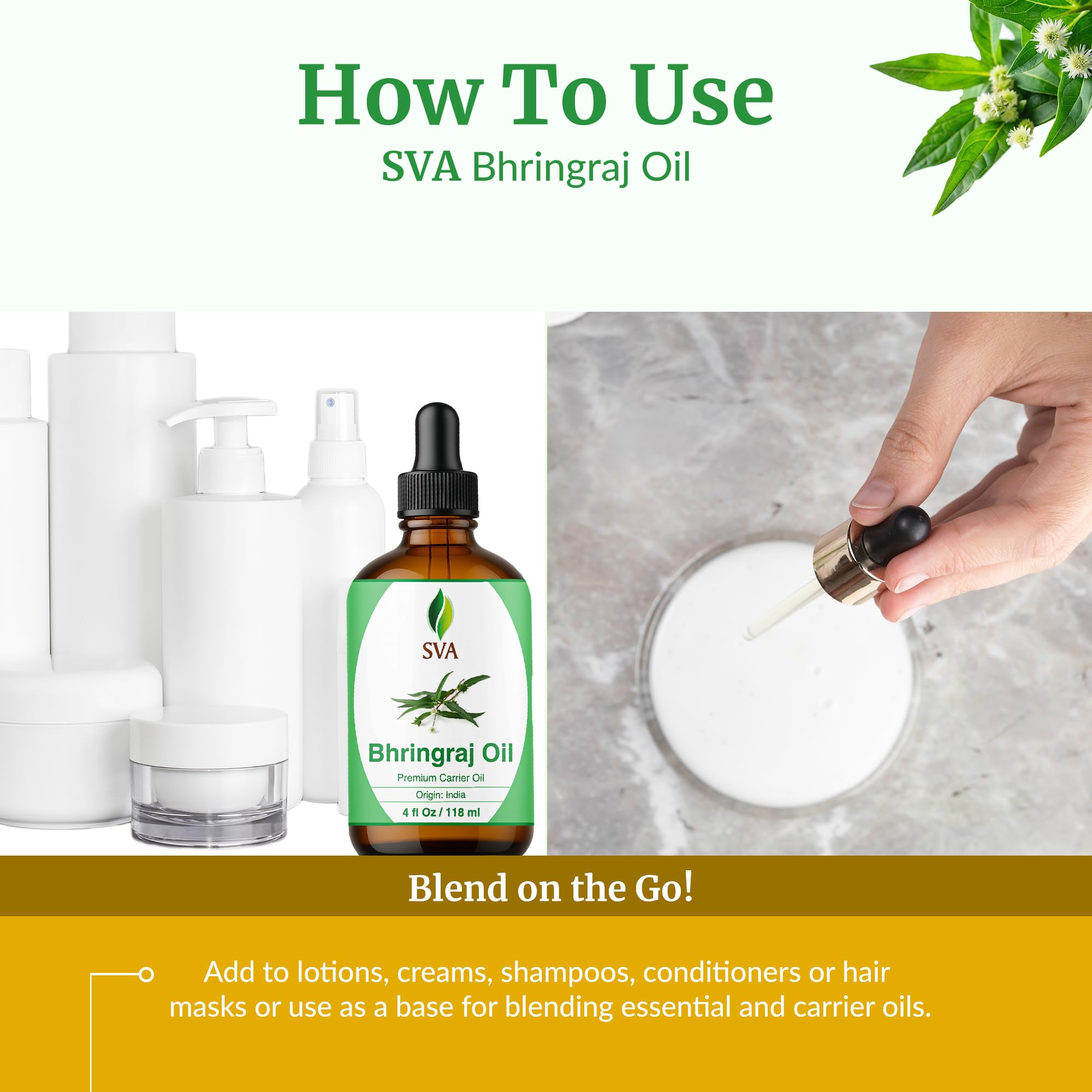 SVA Bhringraj Carrier Oil 4oz Dropper | Hair & Scalp Care