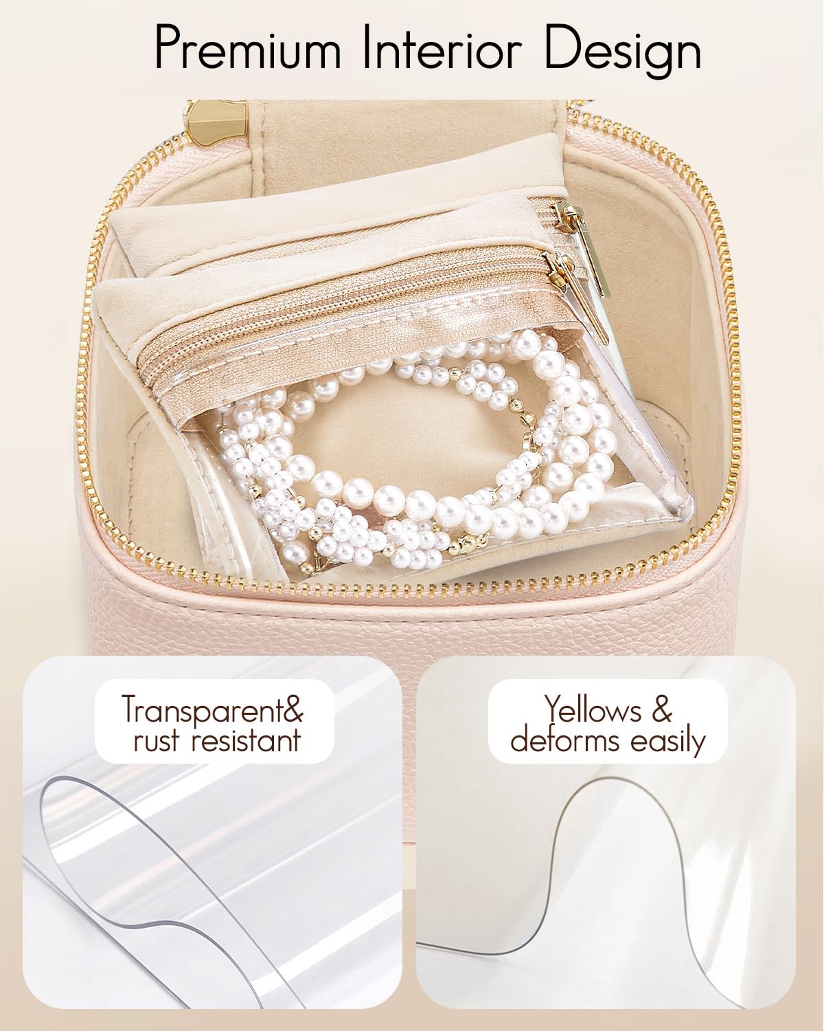 VLANDO Jewelry Organizer with Clear 6 Velvet Bags,Pink – product photo (Jewelry Boxes)
