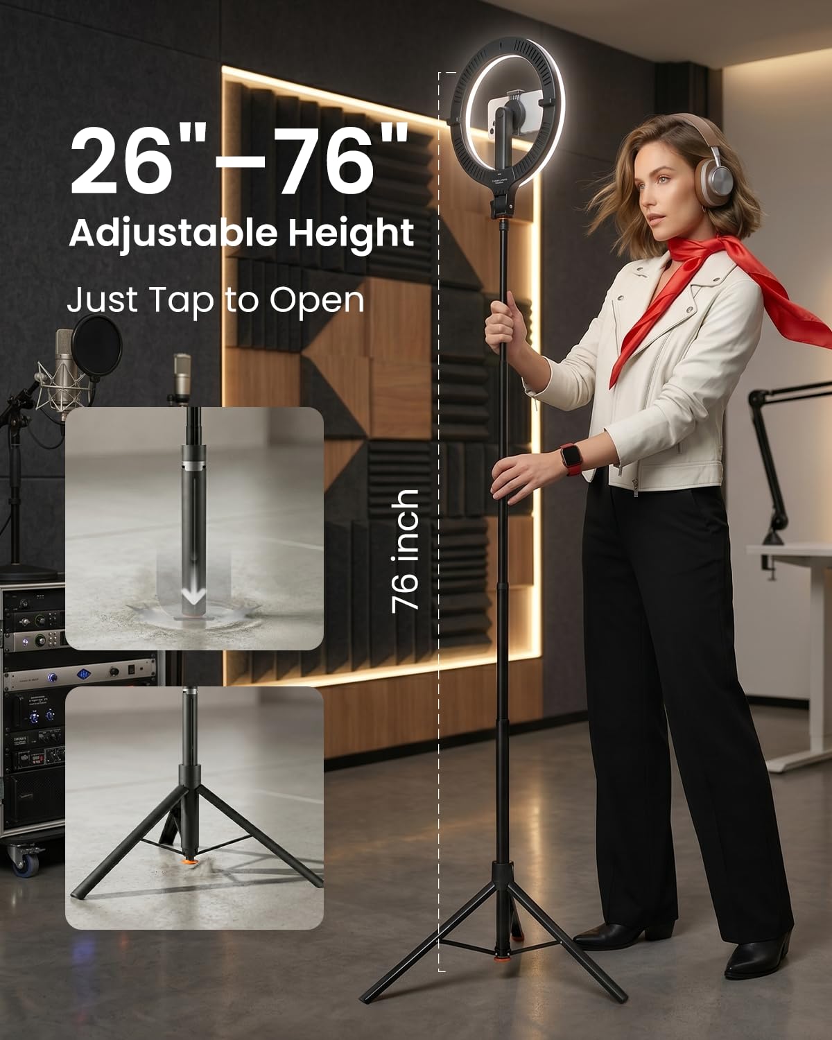 KraftGeek Ring Light with Stand, Magnetic Phone Tripod with Light – close-up detail