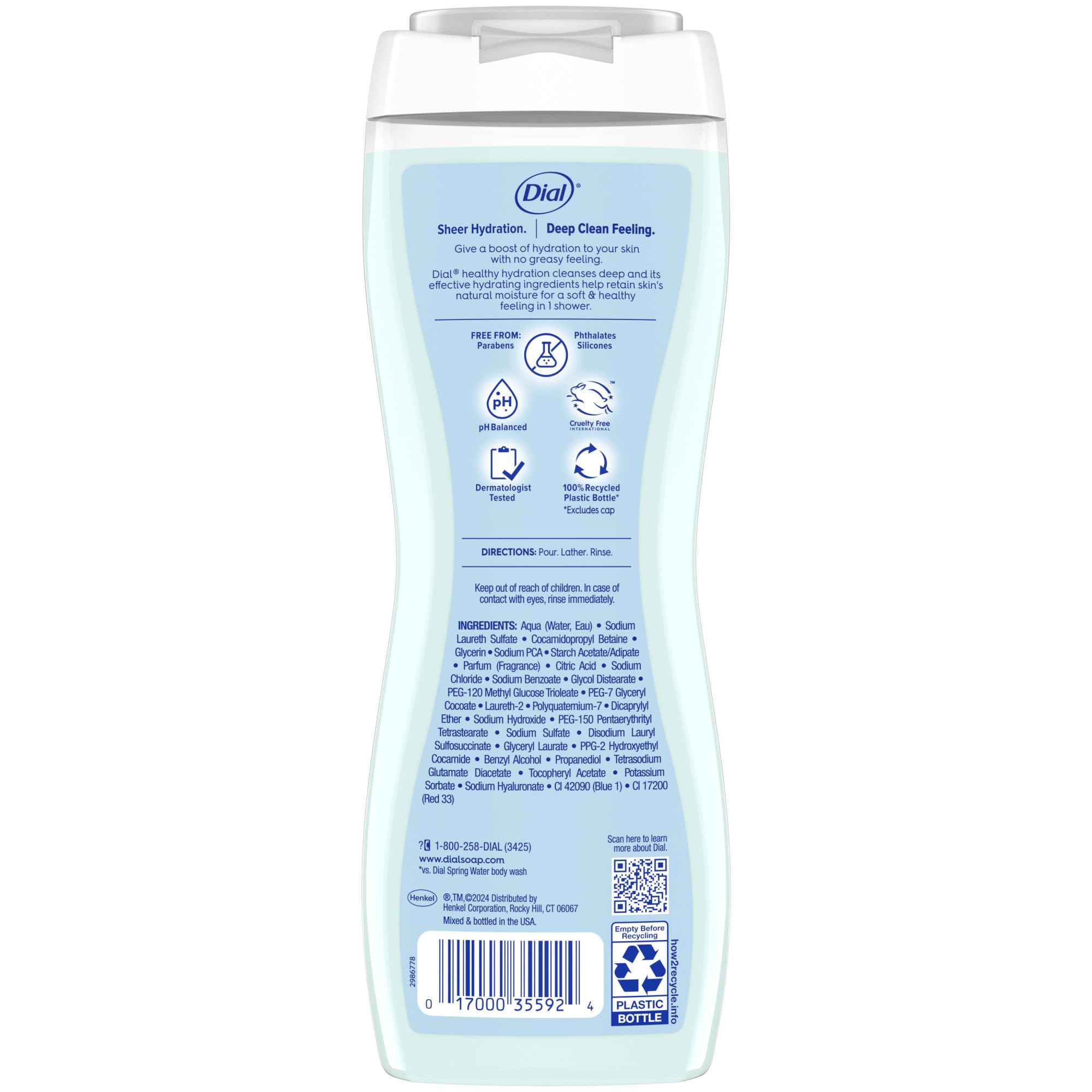 Dial Healthy Hydration Body Wash, Hyaluronic Acid, Vitamin E, 16oz, 4-Pack
