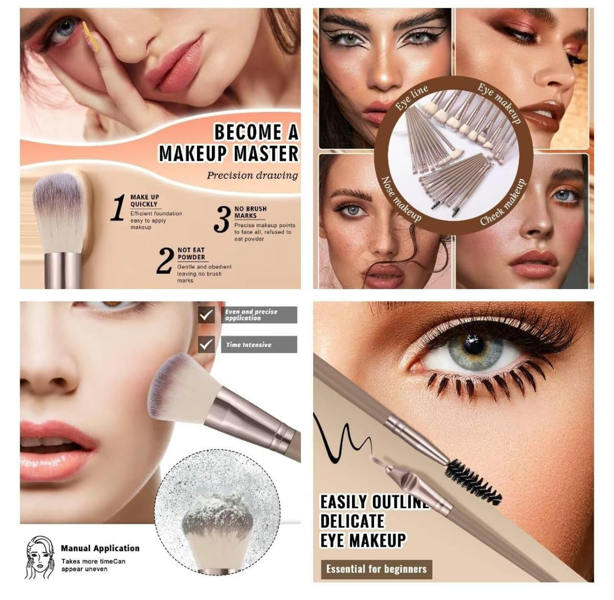 Professional Makeup Tools Set, 54pcs set Cosmetic Brush & Sponge & Puff & Headband & Brush Cleaning Bow Set,Facial Makeu