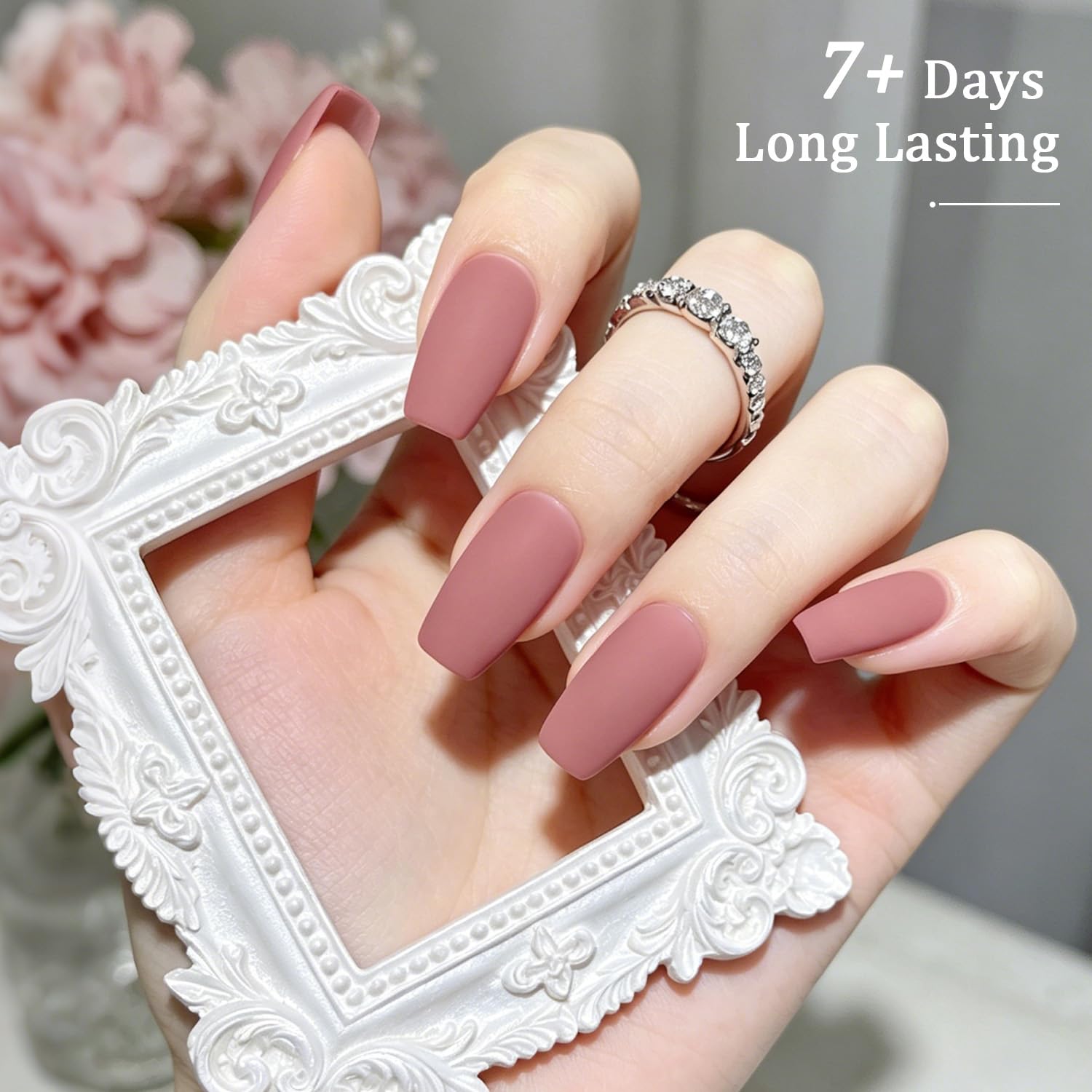 OpenLive Dusty Rose matte nail polish bottle with large volume and quick-dry formula, showcasing a smooth, elegant finish.