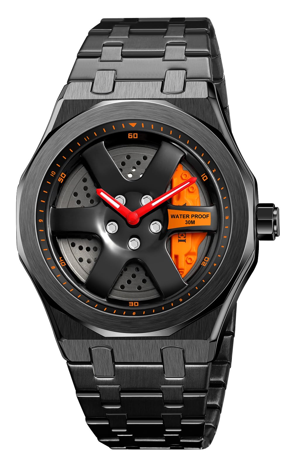 FANMIS Men Unique Car Wheel Watches Creative Waterproof Stainless Steel Sports Quartz Wrist Watch with Car Rim Hub Desig