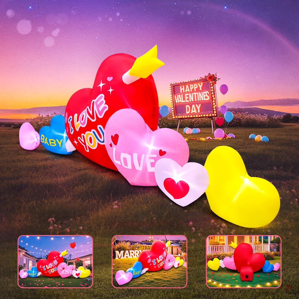 KOOY 9FT Mothers Day Inflatables Outdoor Decorations, Valentine Blow Up Inflatable Hearts Decoration, Love Inflatable Va