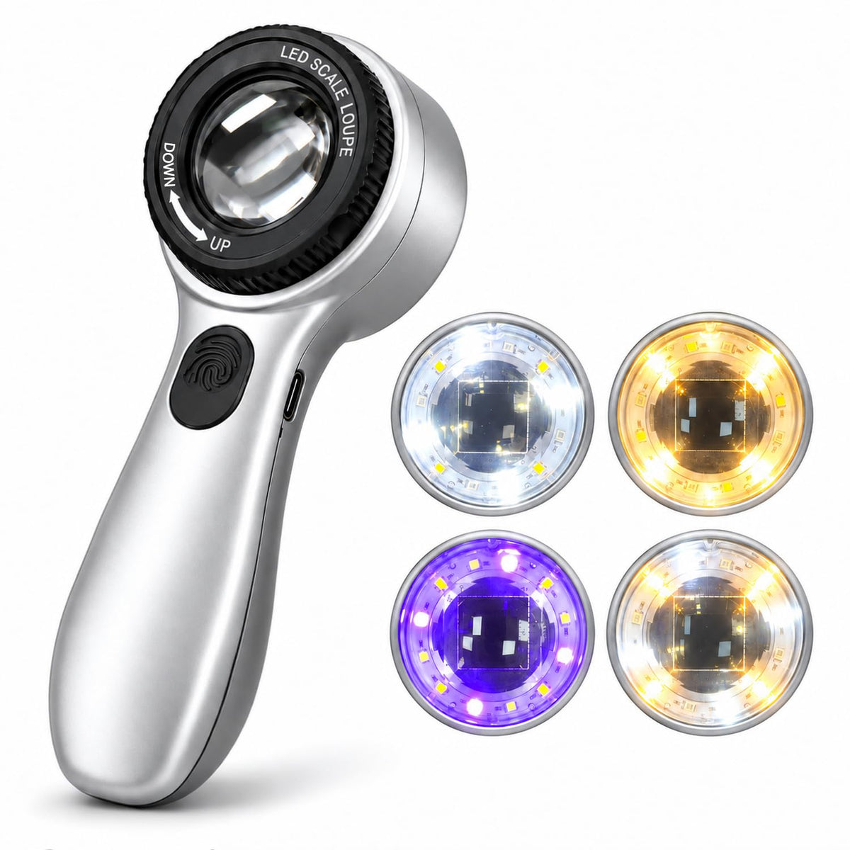 Thingogear 30X Rechargeable Jewelers Loupe with LED UV Light Type-C – Silver, Optical Glass