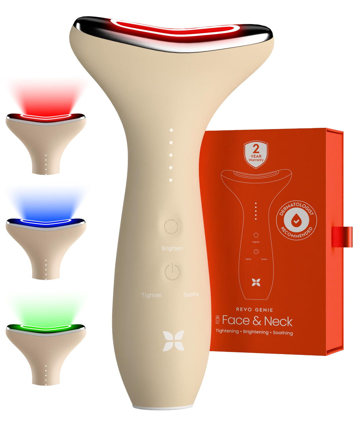REVOMADIC REVO Genie Facial Massager for Face and Neck, LED Beauty Device with Heat and Vibration, Depuffing Sculpting T